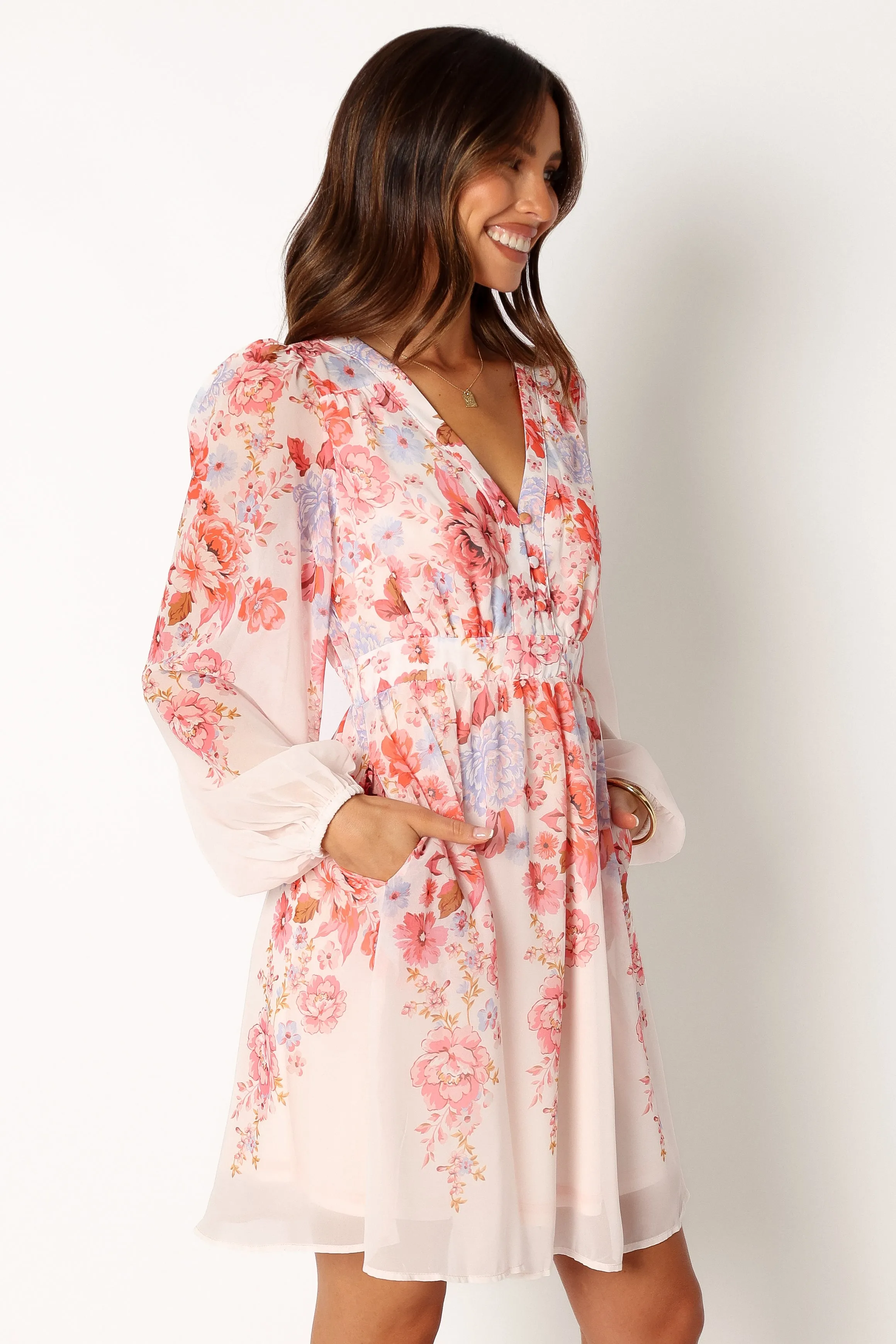 Hattie Long Sleeve Mini Dress - Pink Floral sold by Petal & Pup product image thumbnail 5