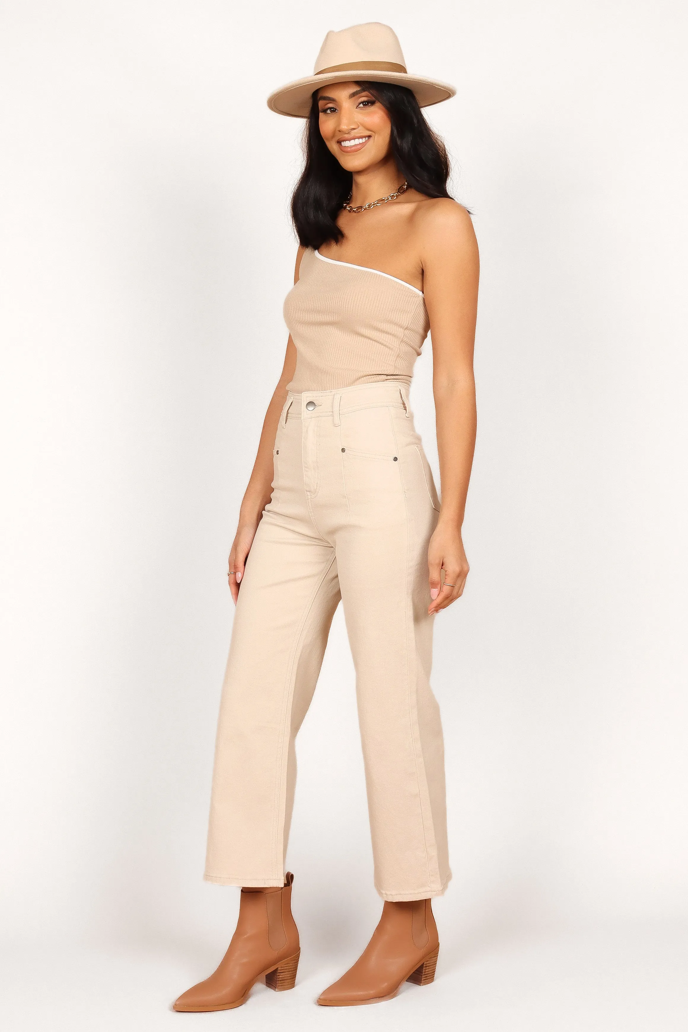 Georgette High Waisted Straight Leg Pants - Beige sold by Petal & Pup product image thumbnail 2