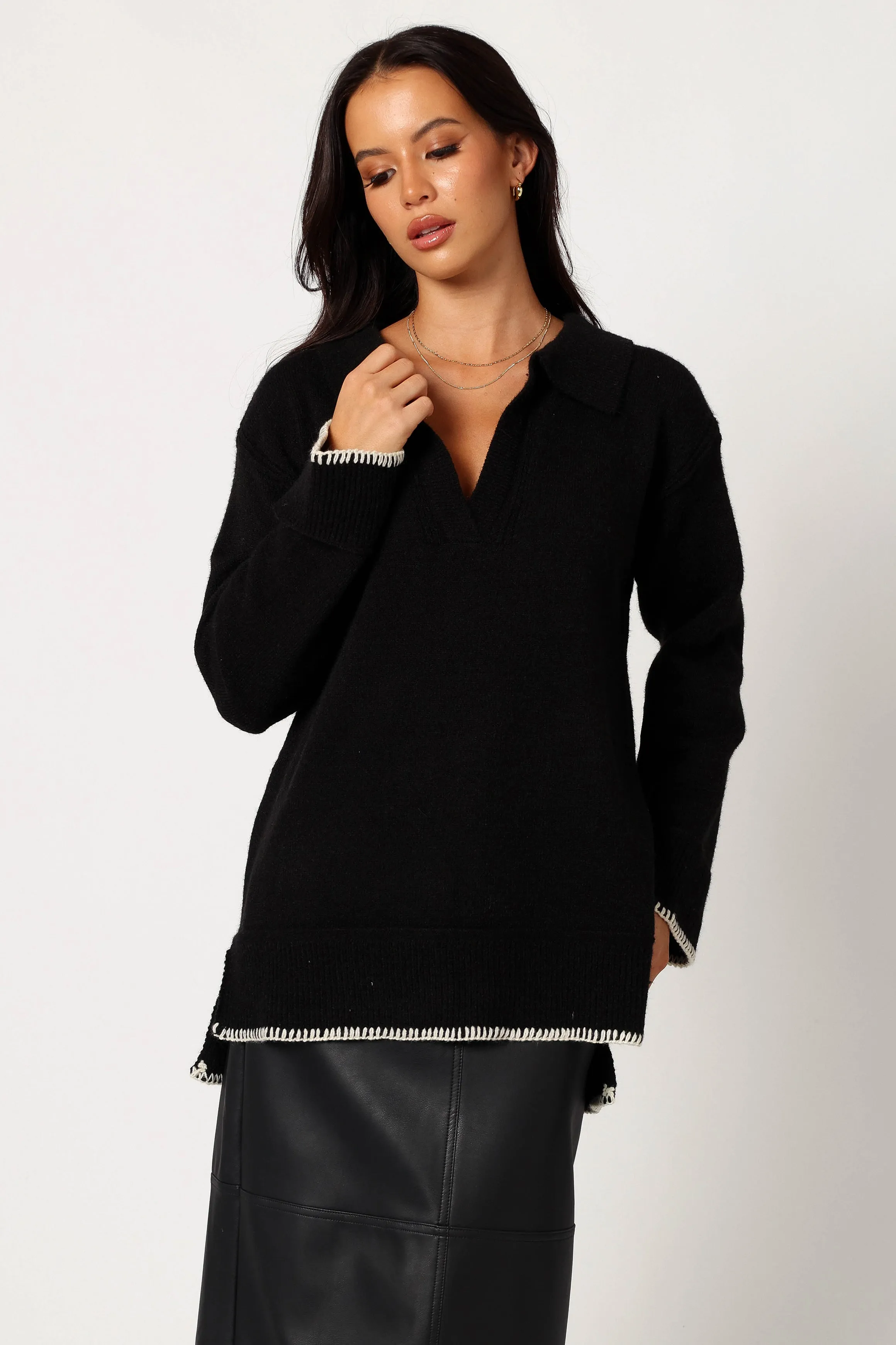 Elise Contrast Hem Knit Sweater - Black sold by Petal & Pup product image thumbnail 5