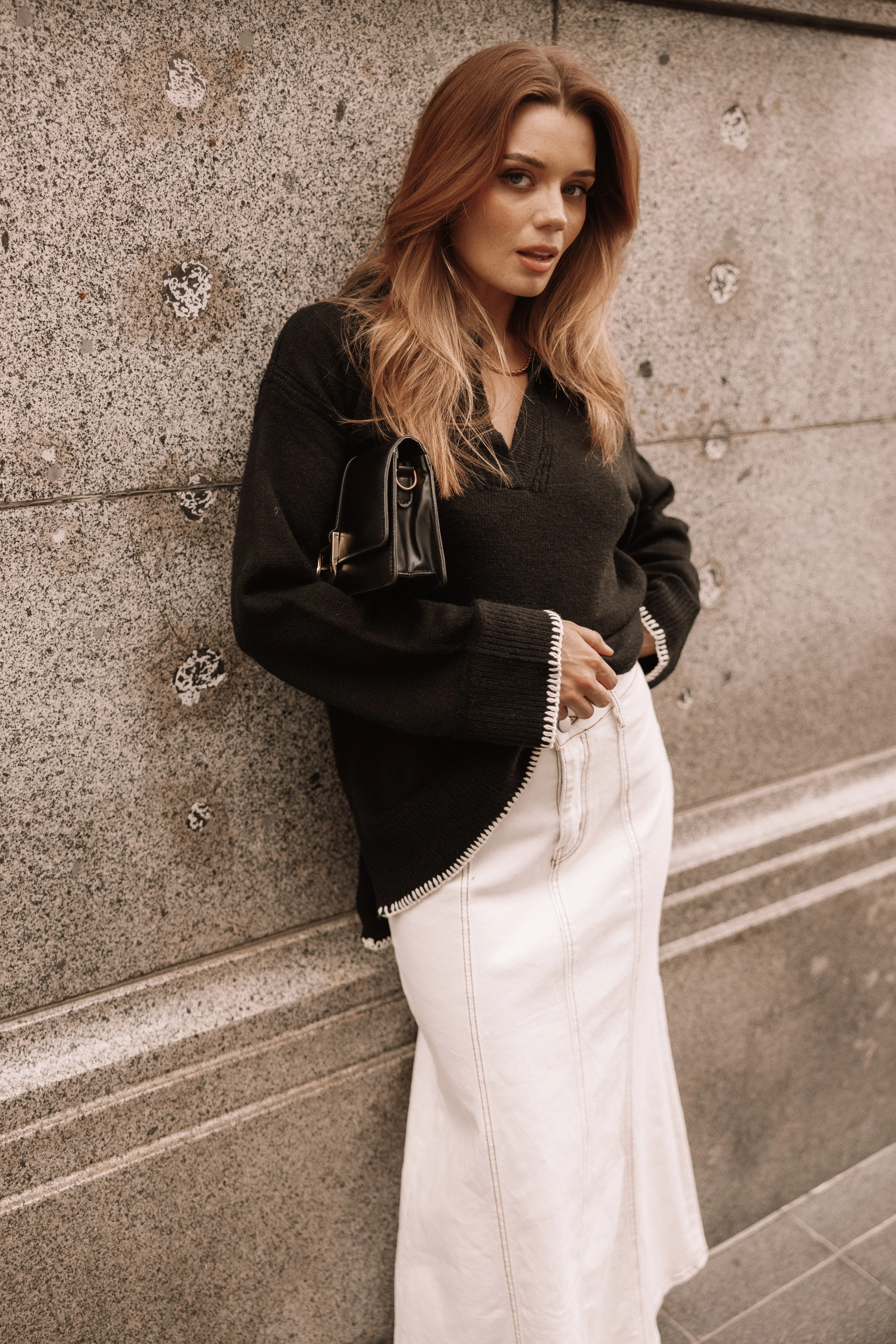 Elise Contrast Hem Knit Sweater - Black sold by Petal & Pup product image thumbnail 2