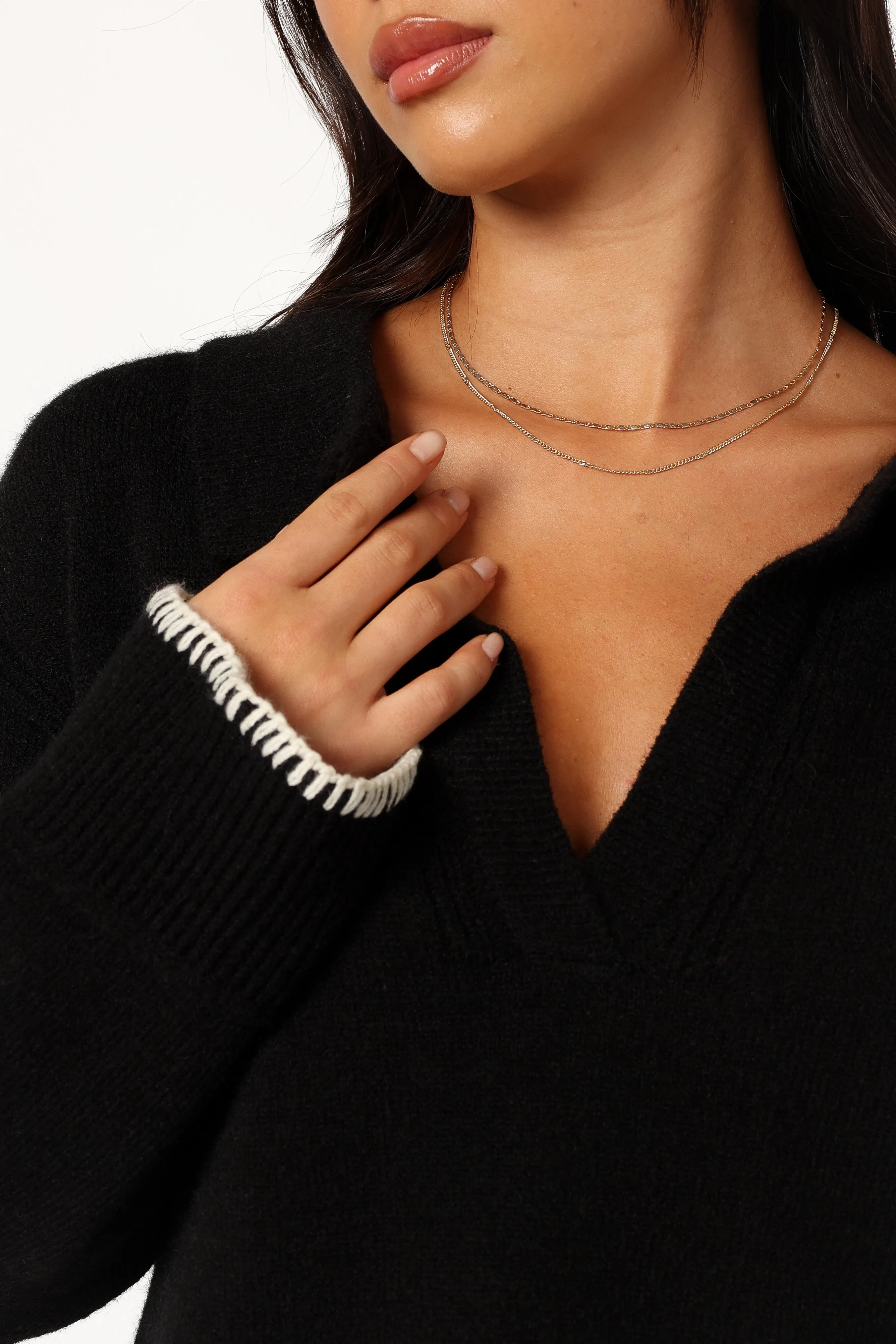 Elise Contrast Hem Knit Sweater - Black sold by Petal & Pup product image thumbnail 4