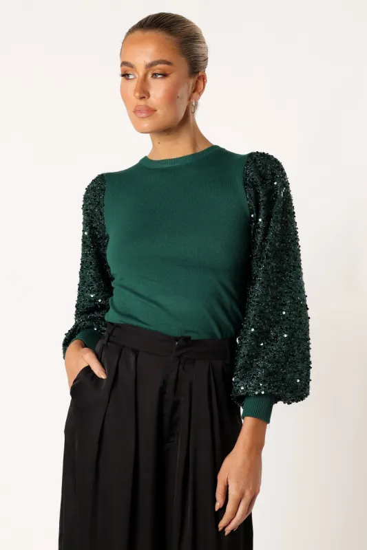 Rowan Sequin Sleeve Top - Green sold by Petal & Pup