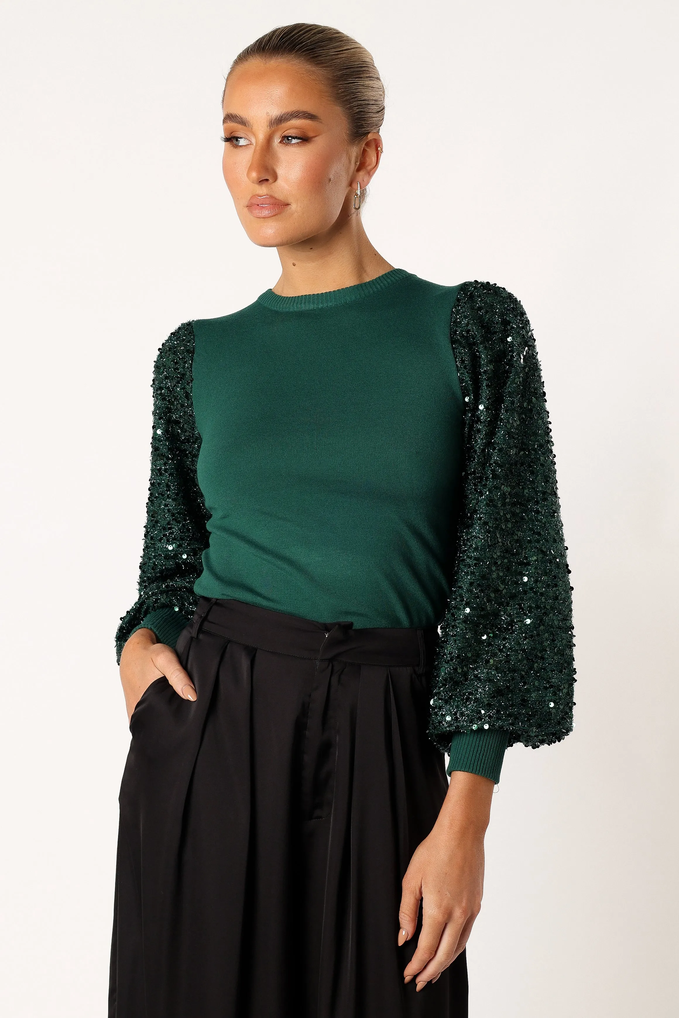 Rowan Sequin Sleeve Top - Green sold by Petal & Pup