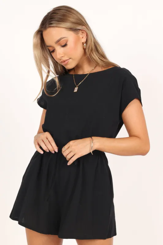 Dorella Scoop Neck Romper - Black sold by Petal & Pup