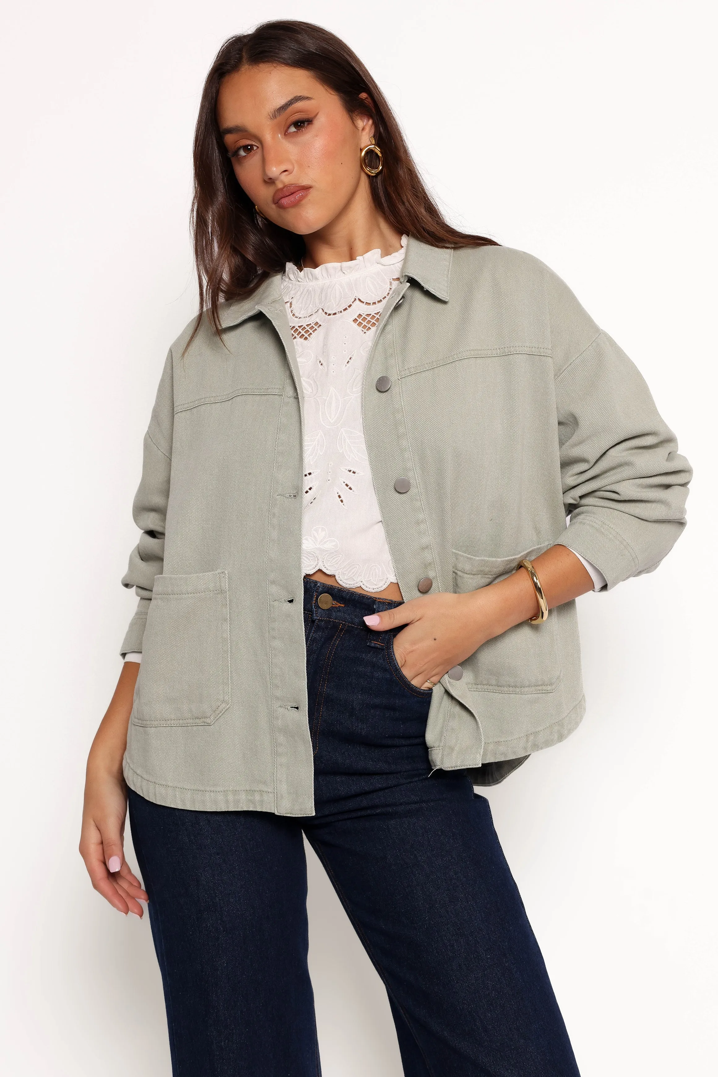 Delana Denim Jacket - Green sold by Petal & Pup