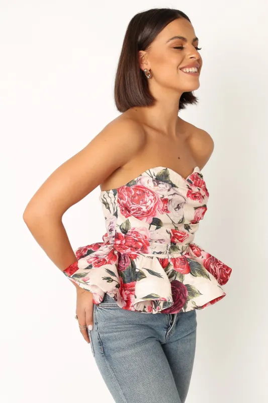 Maxie Peplum Strapless Top - Red sold by Petal & Pup