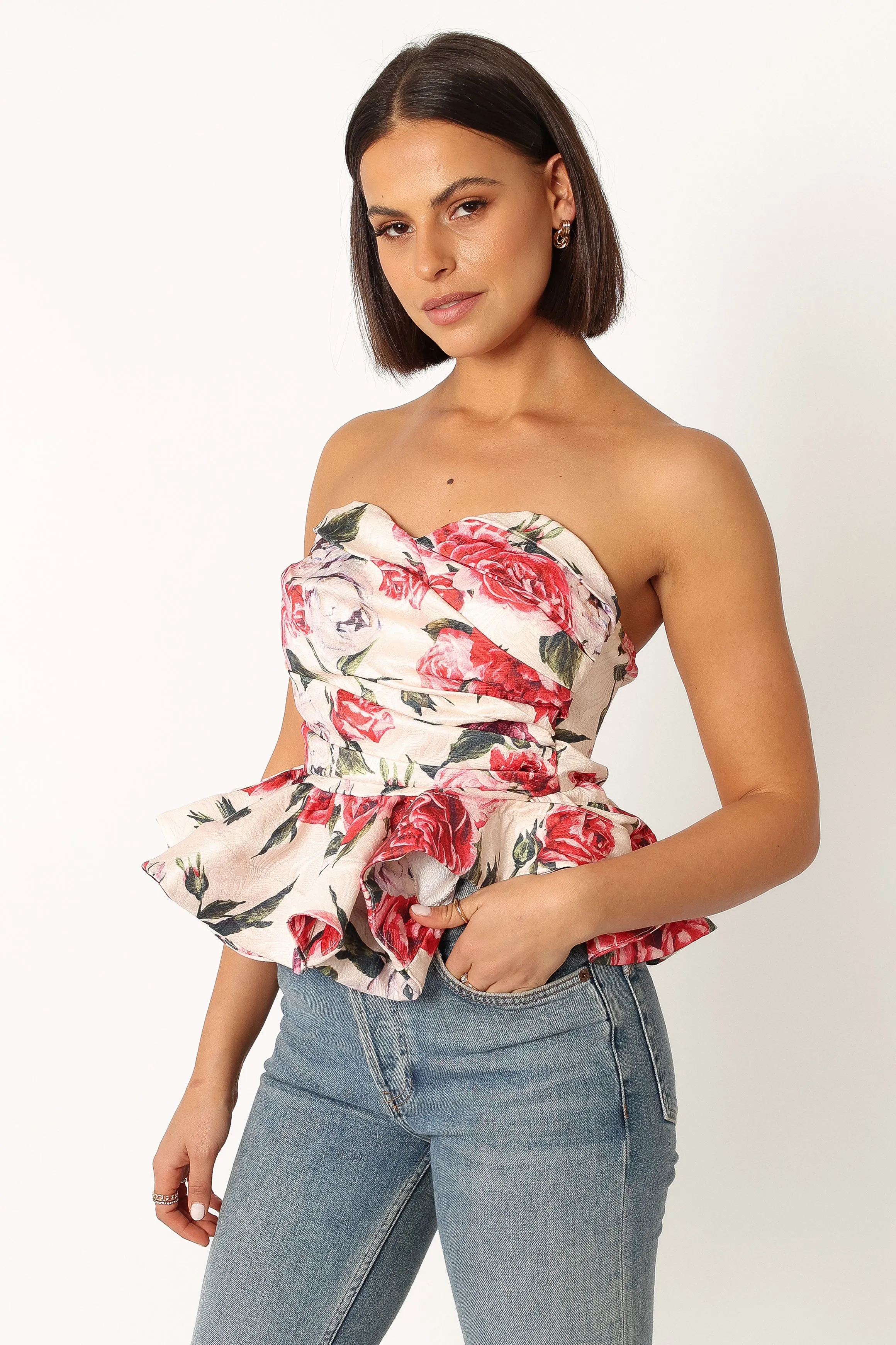 Maxie Peplum Strapless Top - Red sold by Petal & Pup product image thumbnail 3