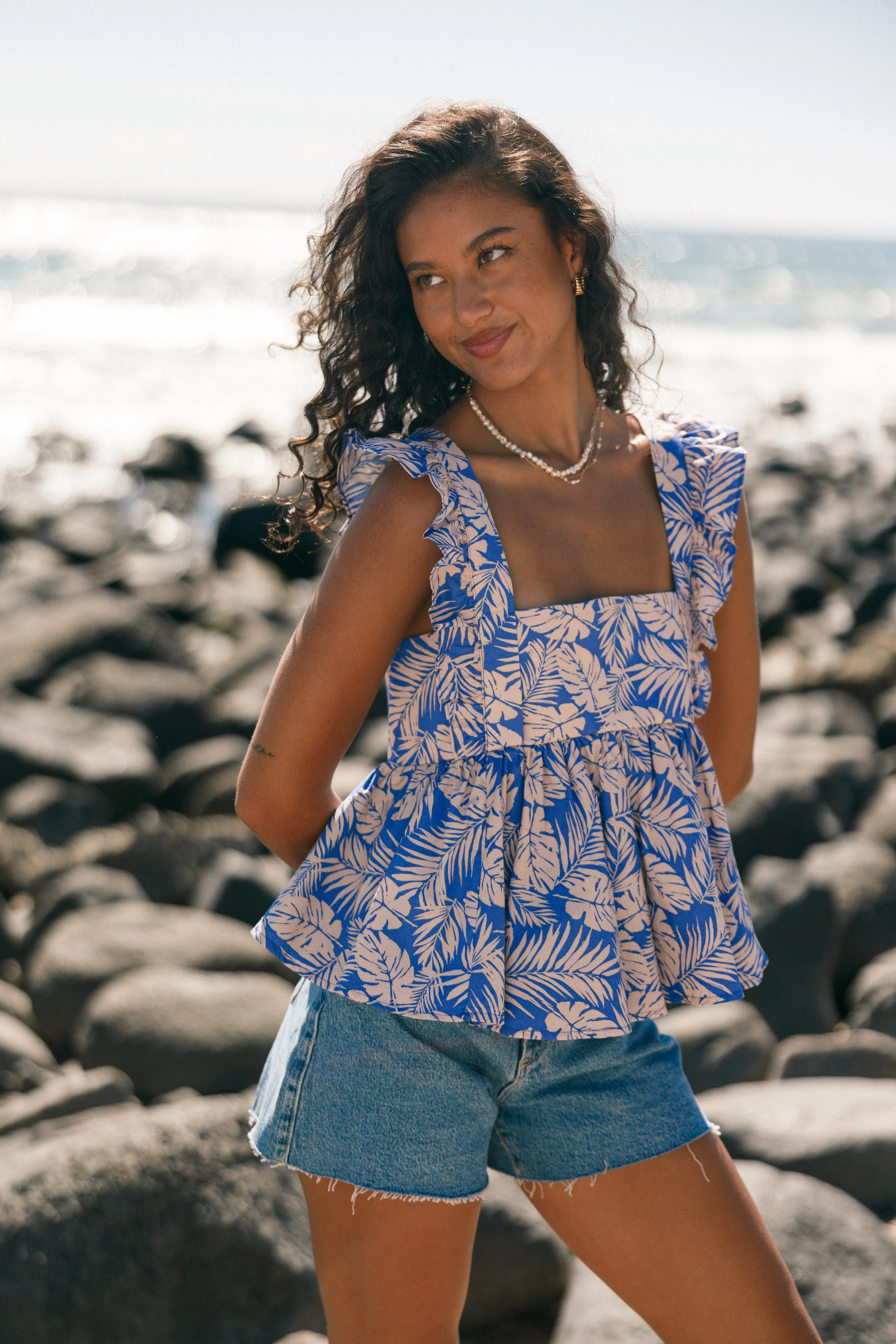 Julane Ruffled Top - Blue Multi sold by Petal & Pup