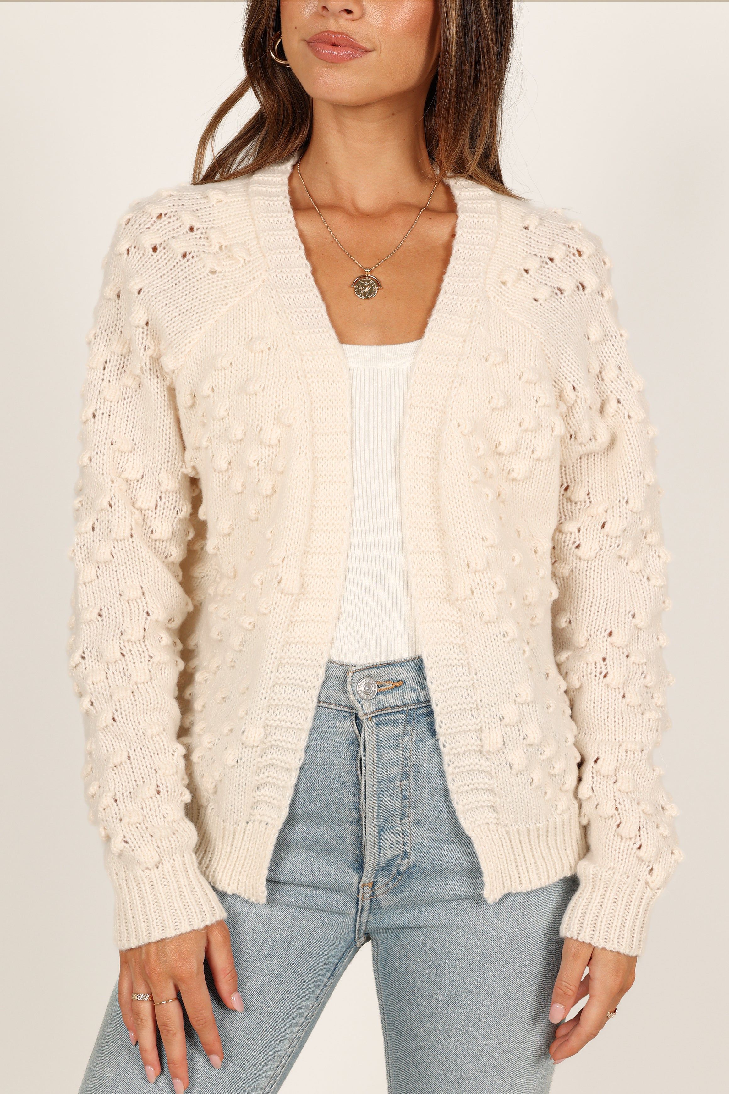 Heather Textured Heart Knit Cardigan - Cream sold by Petal & Pup product image thumbnail 3