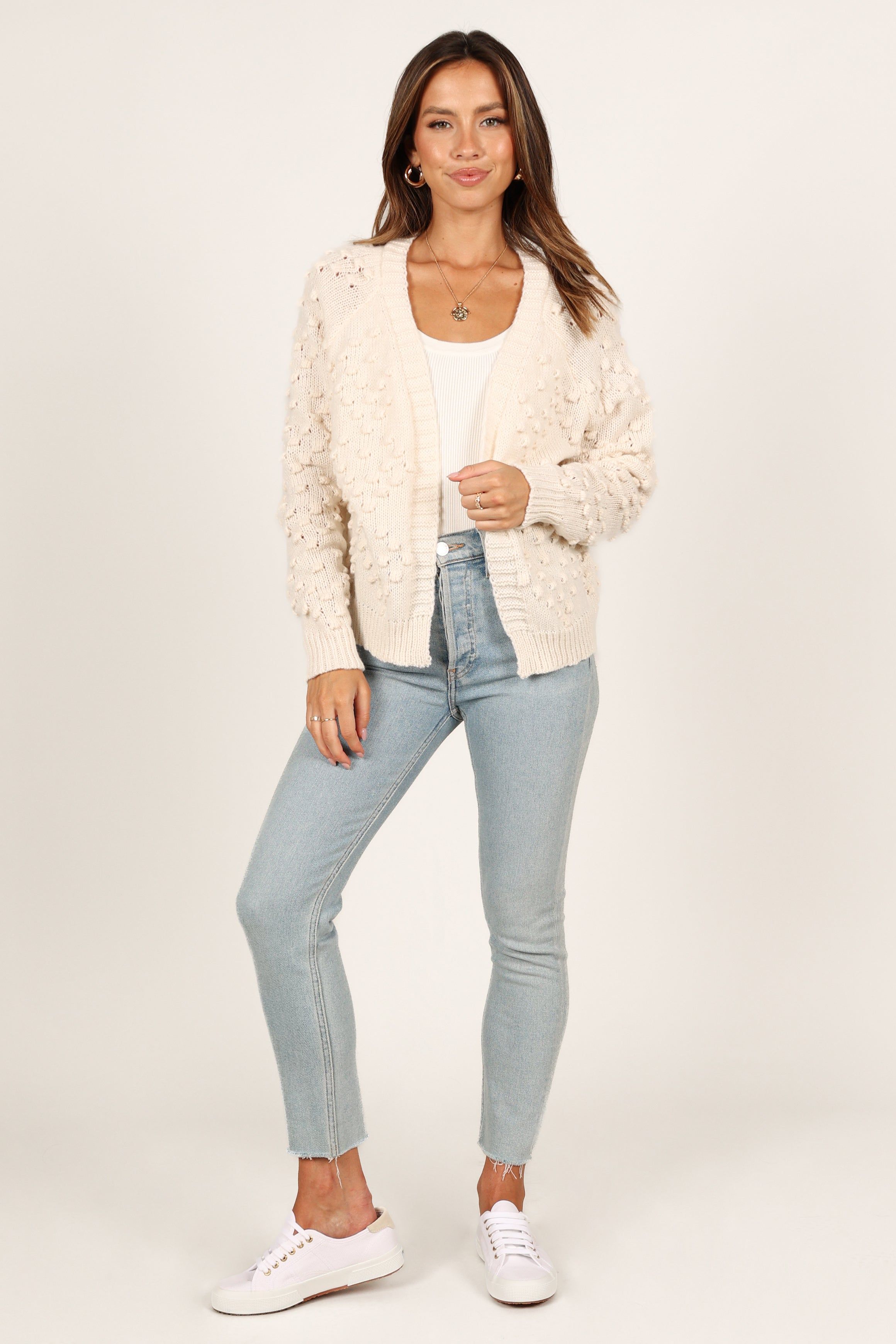Heather Textured Heart Knit Cardigan - Cream sold by Petal & Pup product image thumbnail 5
