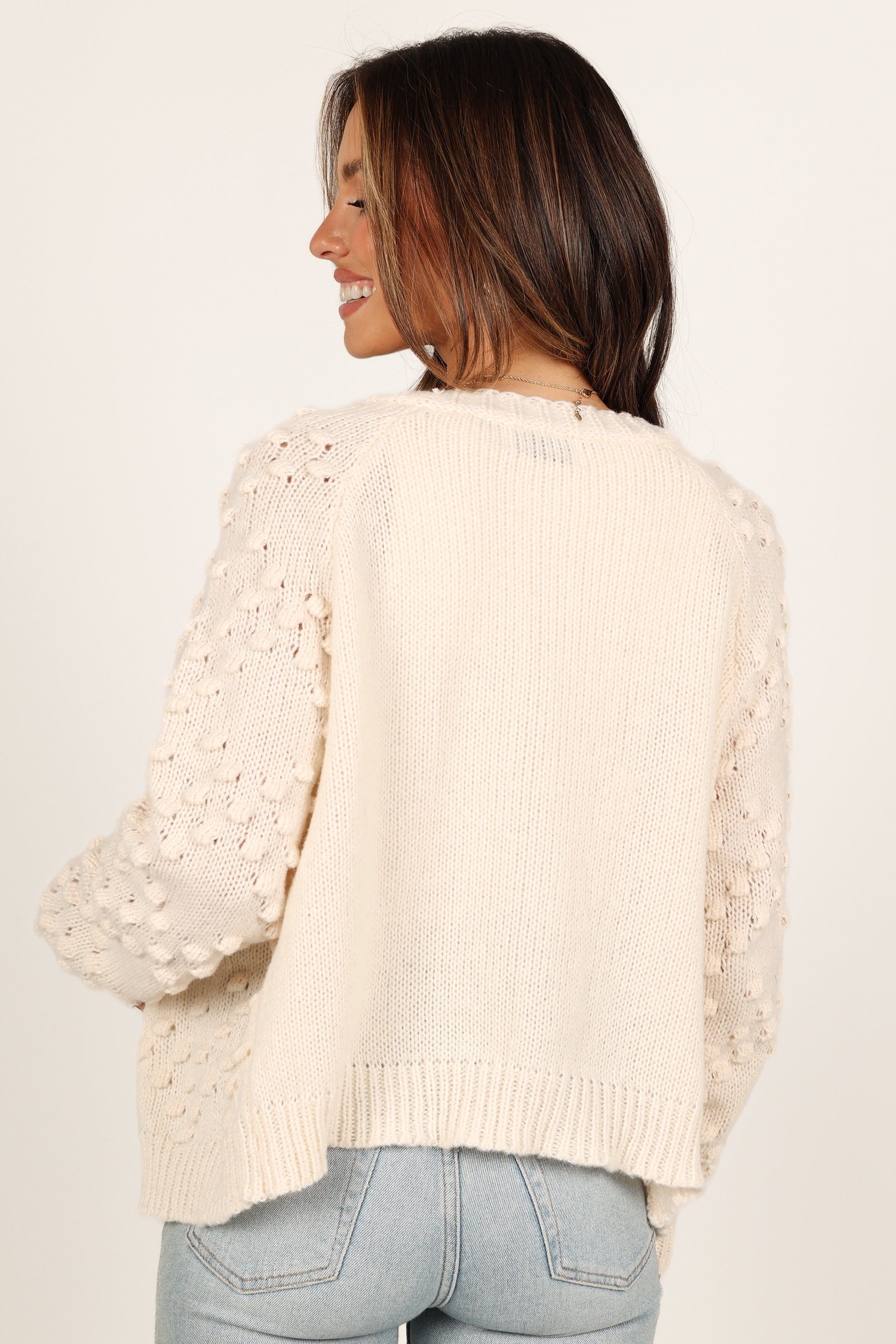 Heather Textured Heart Knit Cardigan - Cream sold by Petal & Pup product image thumbnail 6
