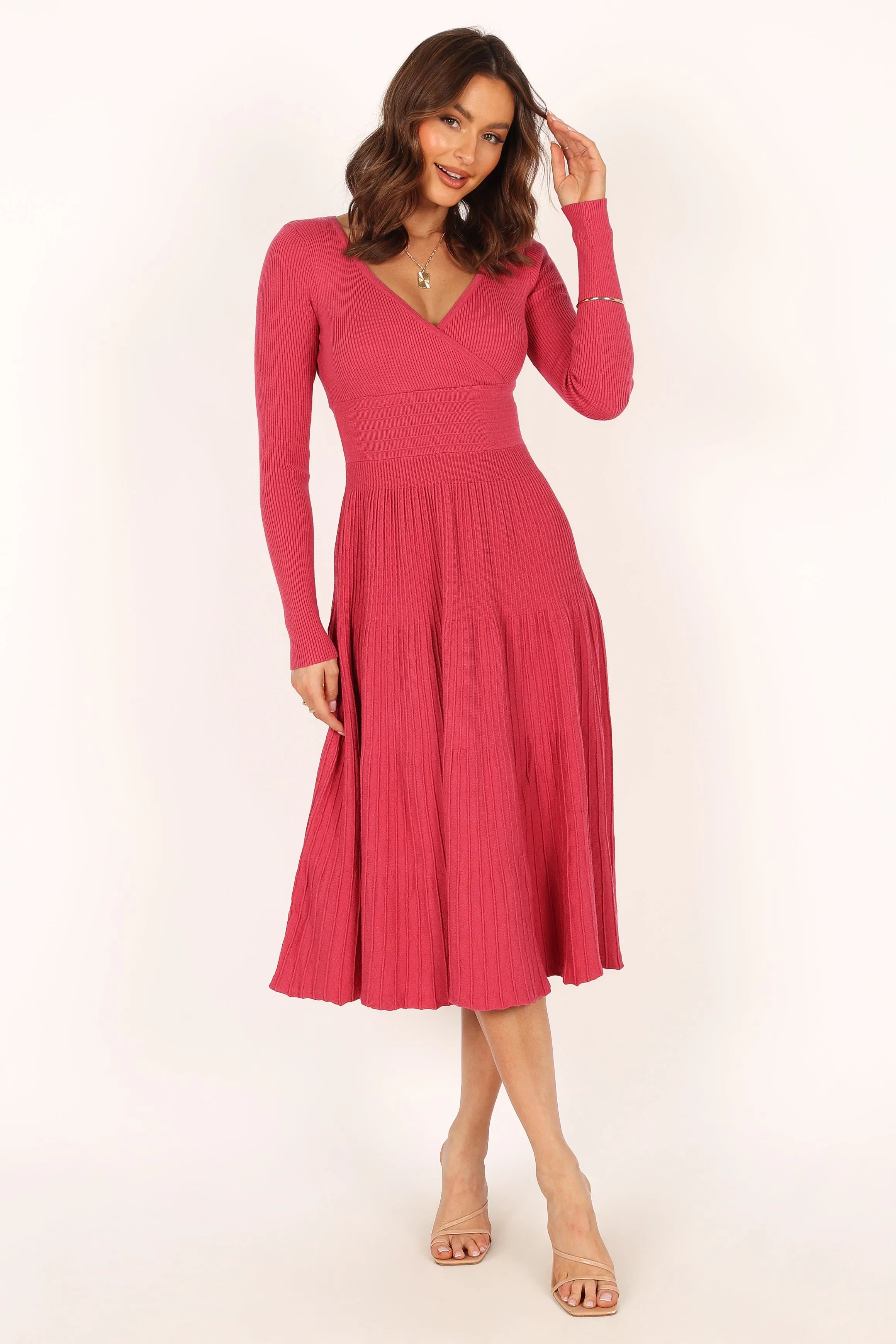 Violette Long Sleeve Midi Dress - Berry sold by Petal & Pup product image thumbnail 4