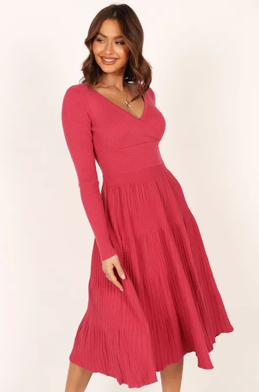 Violette Long Sleeve Midi Dress - Berry sold by Petal & Pup