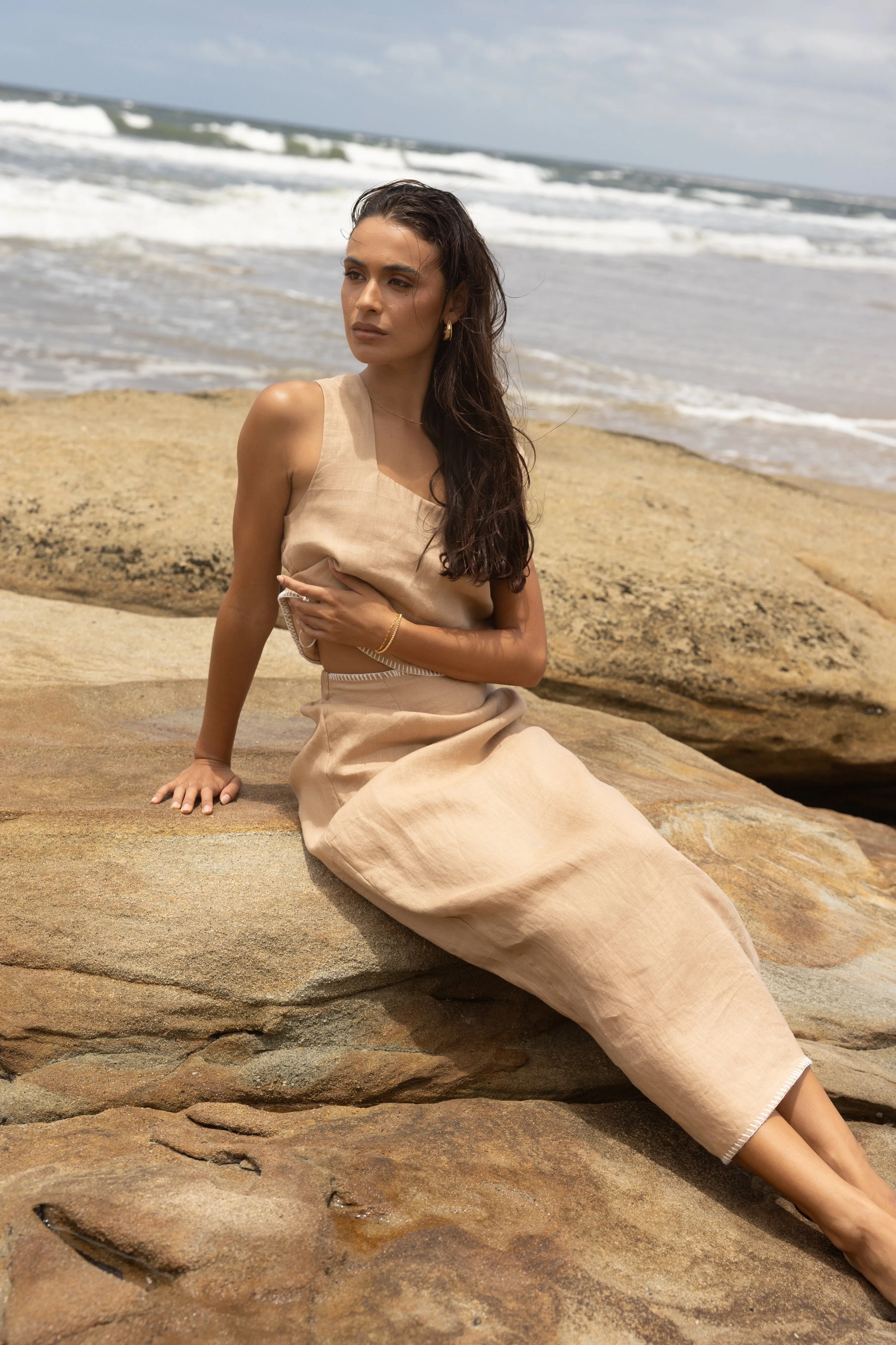 Odette Midi Skirt - Camel sold by Petal & Pup