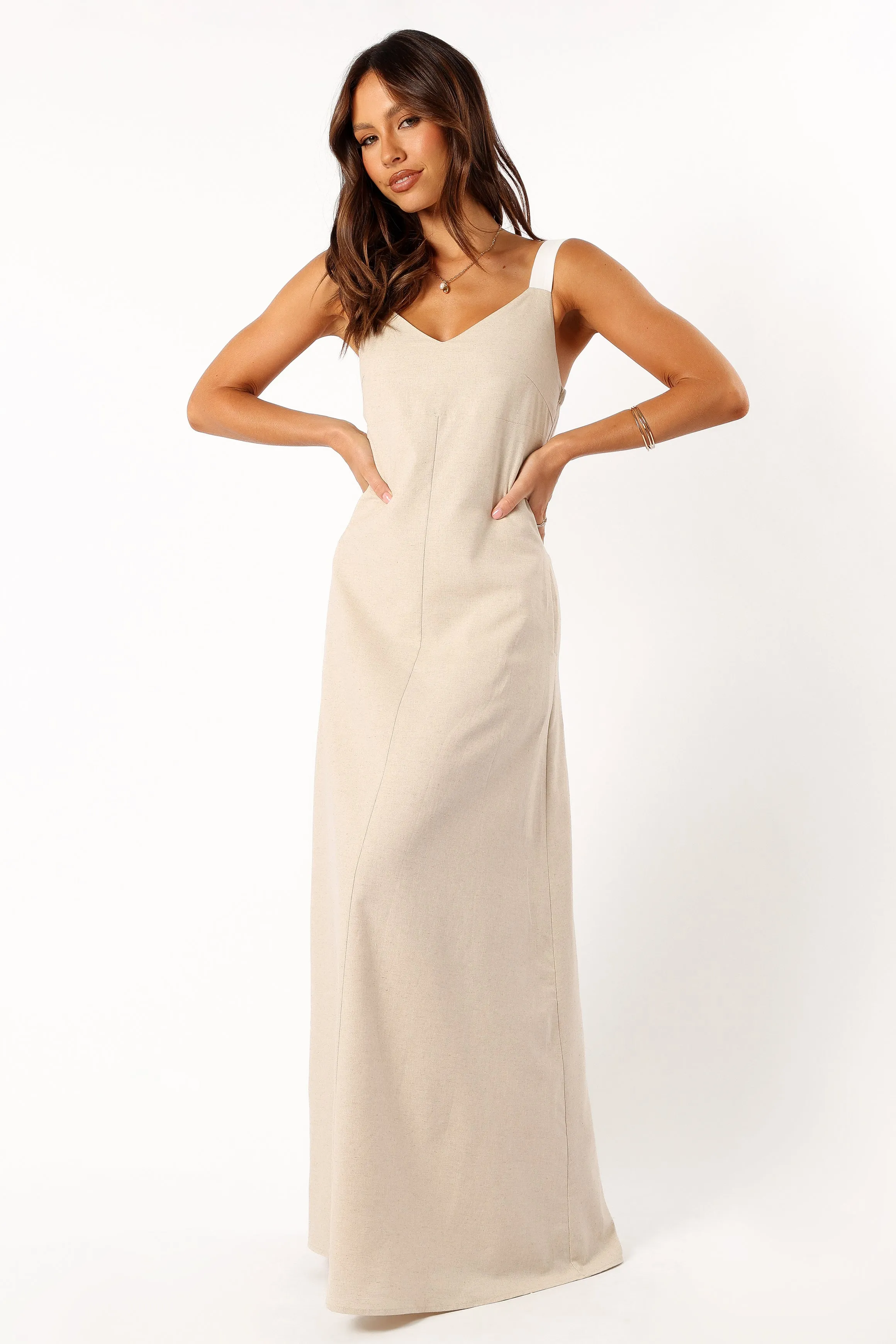 Sjon Contrast Strap maxi Dress - Oatmeal sold by Petal & Pup product image thumbnail 3