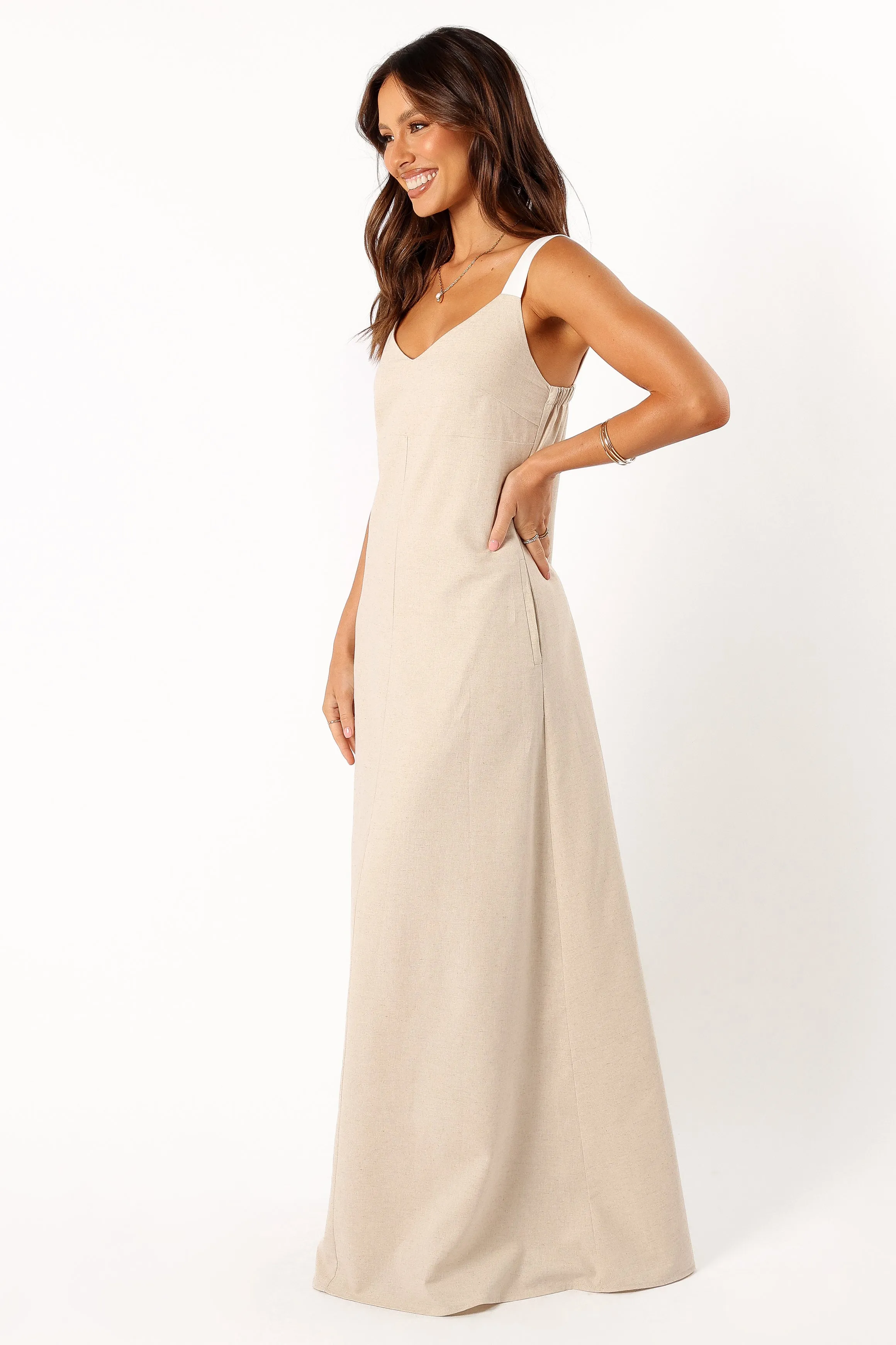 Sjon Contrast Strap maxi Dress - Oatmeal sold by Petal & Pup product image thumbnail 5