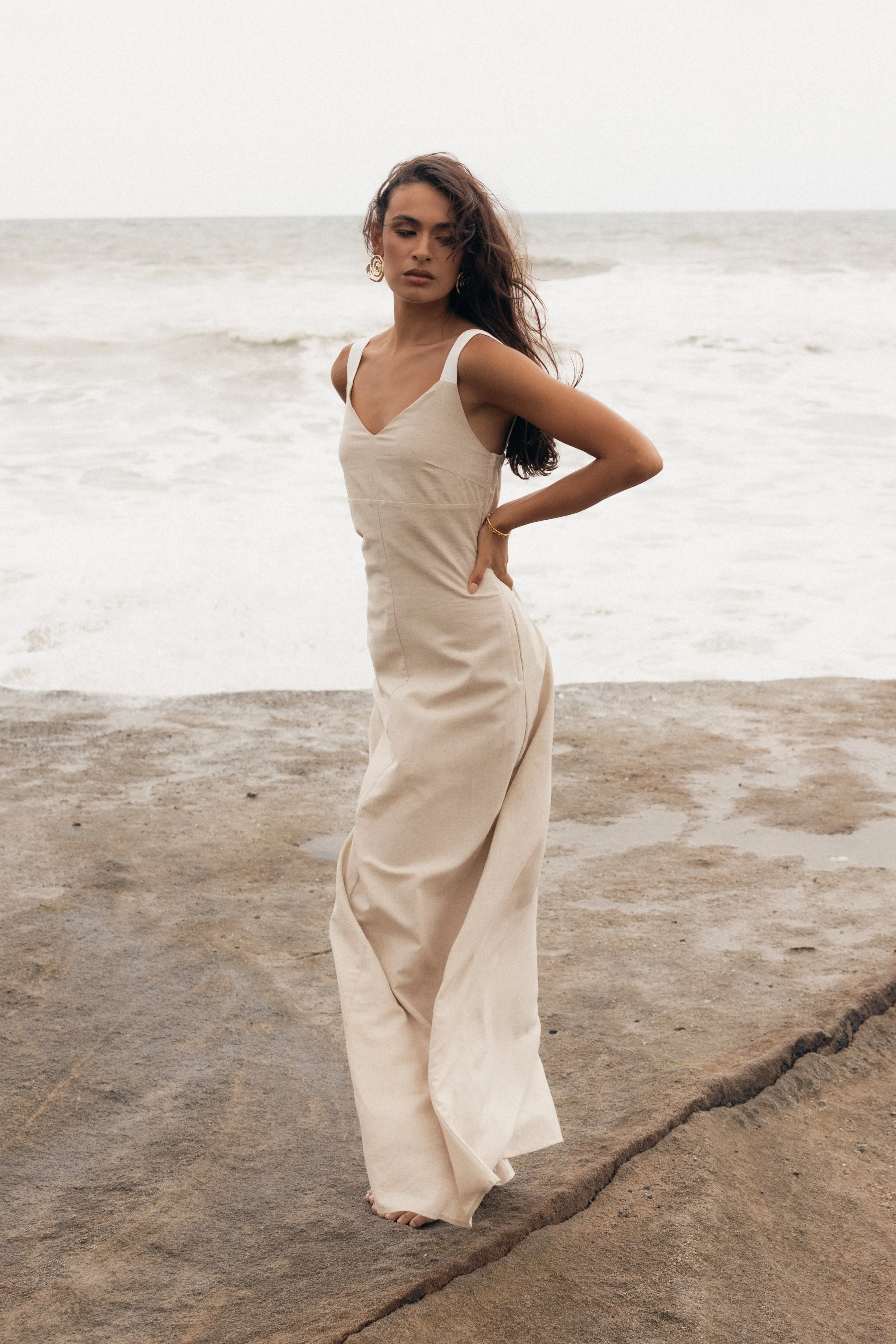 Sjon Contrast Strap maxi Dress - Oatmeal sold by Petal & Pup product image thumbnail 2