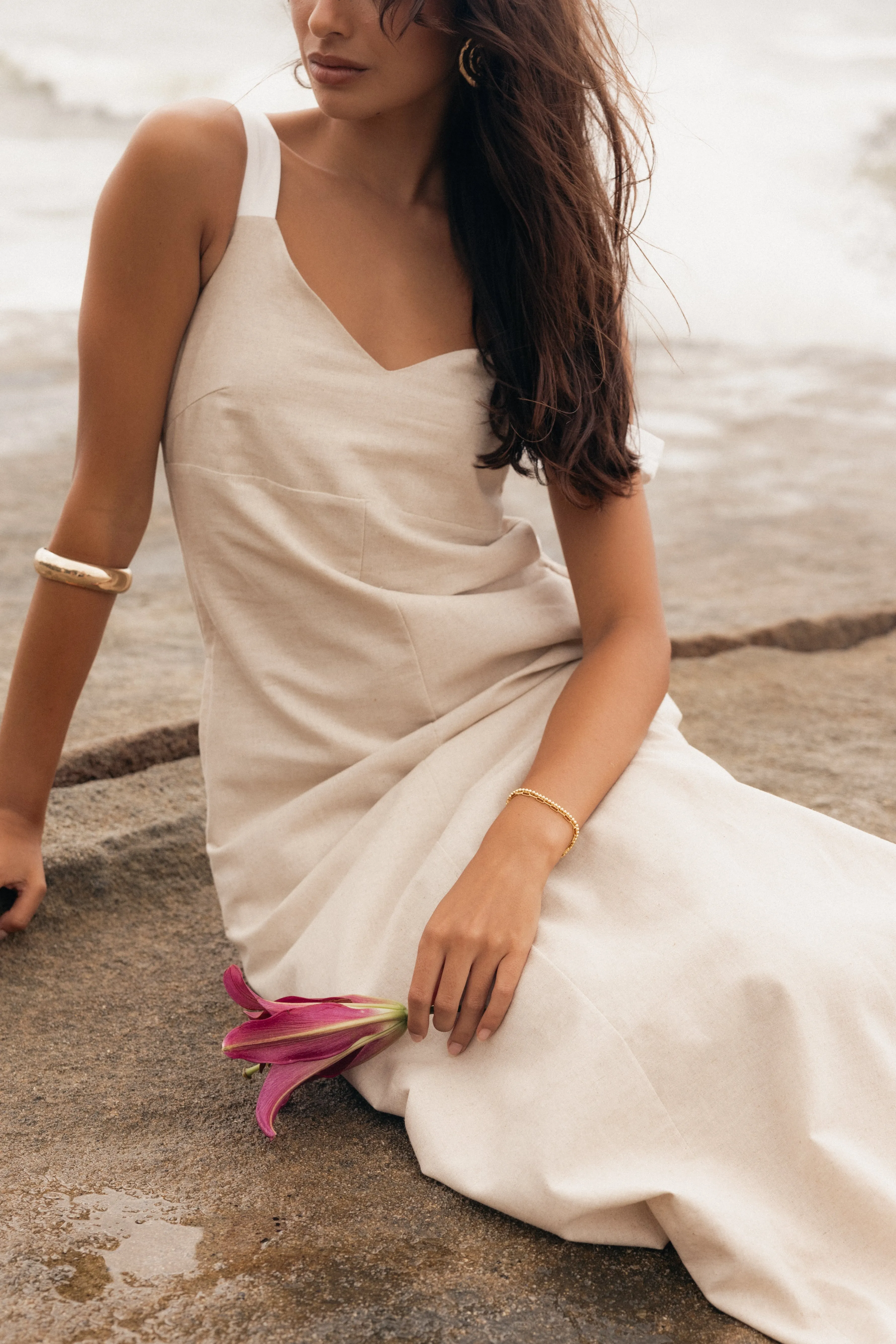 Sjon Contrast Strap maxi Dress - Oatmeal sold by Petal & Pup