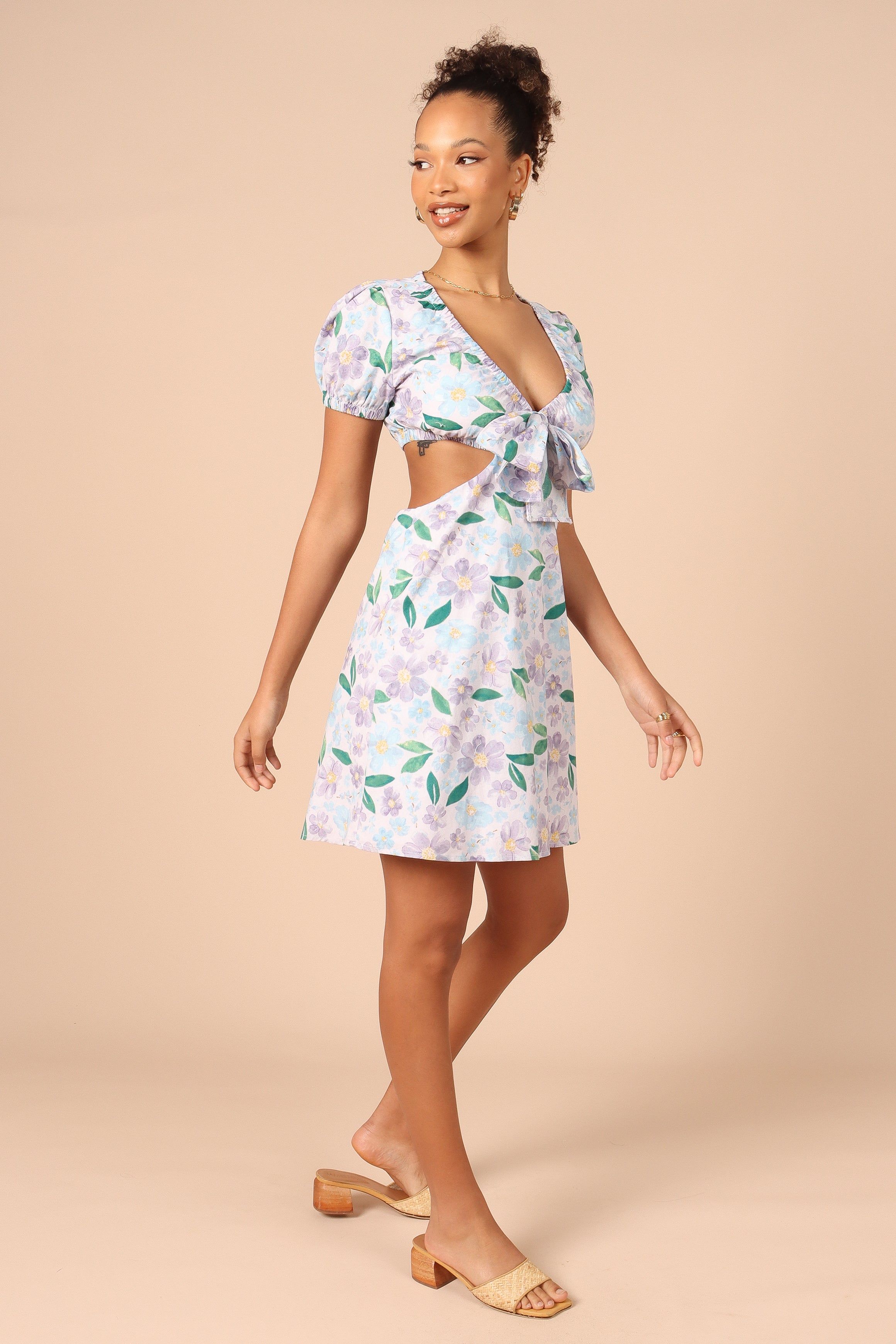 Adanna Tie Front Mini Dress - Blue Floral sold by Petal & Pup product image thumbnail 4