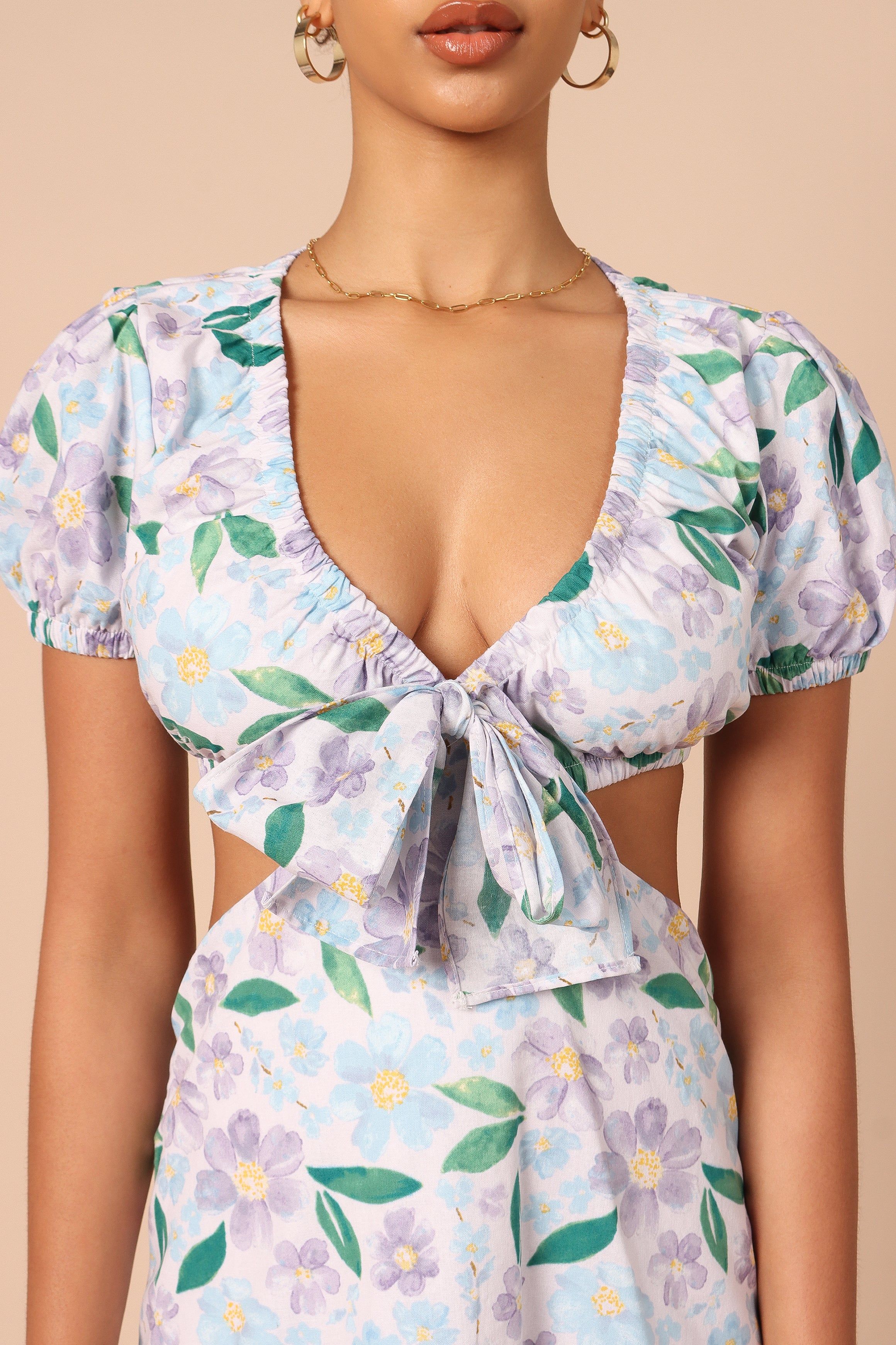 Adanna Tie Front Mini Dress - Blue Floral sold by Petal & Pup product image thumbnail 2