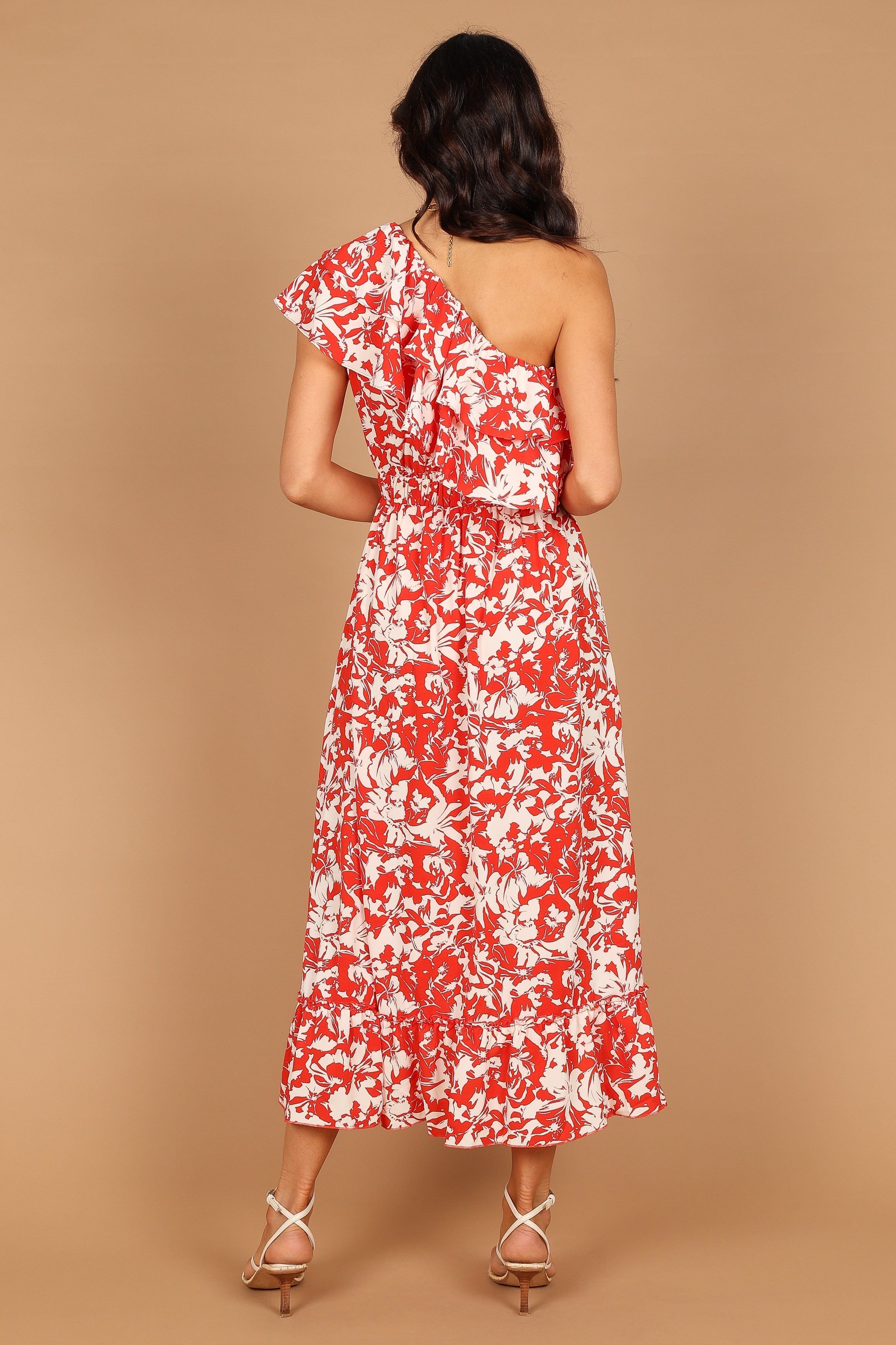 Millie Off Shoulder Tiered Midi Dress - Red Floral sold by Petal & Pup product image thumbnail 4