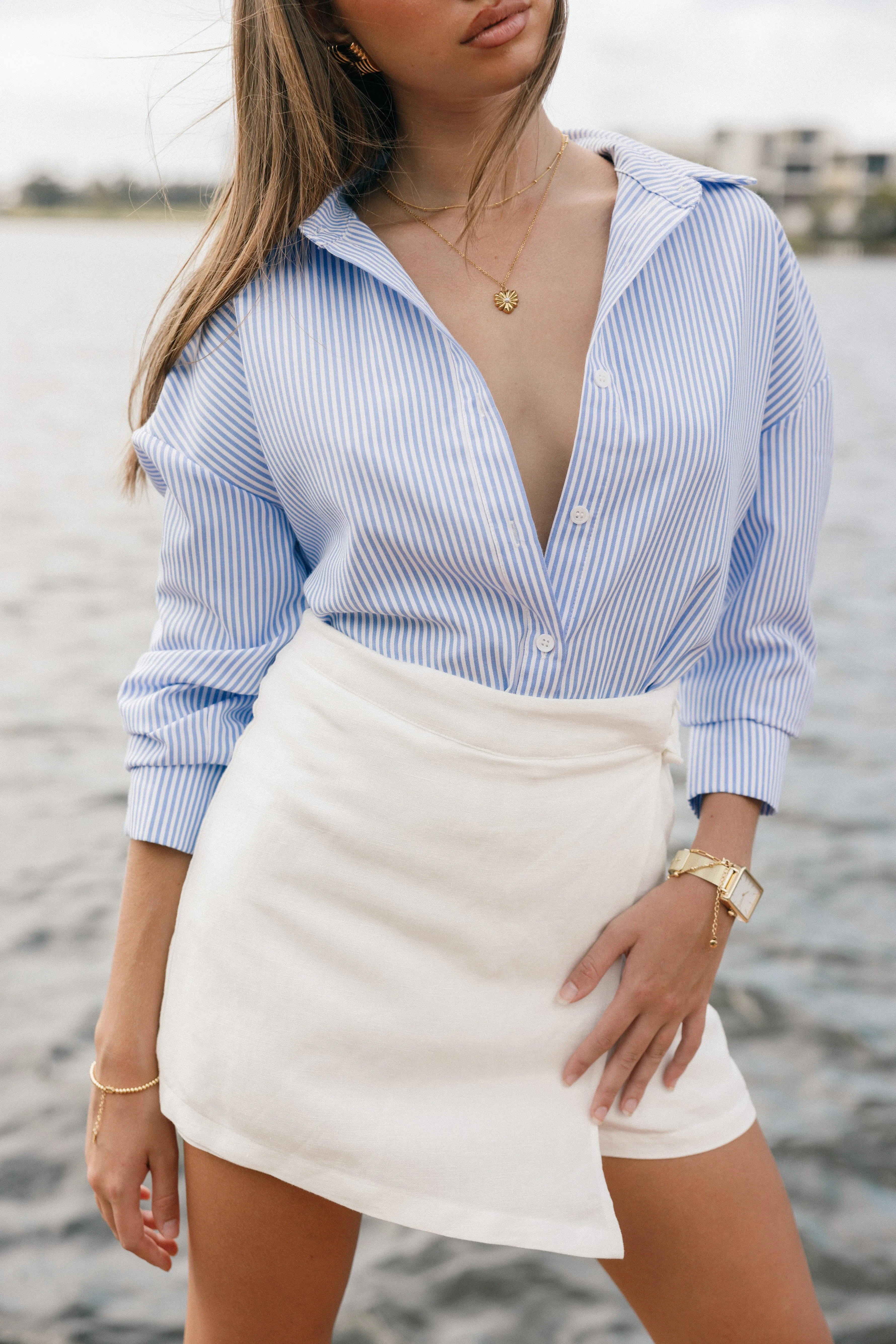 Murphy Button Up Long Sleeve Top - Blue Stripe sold by Petal & Pup