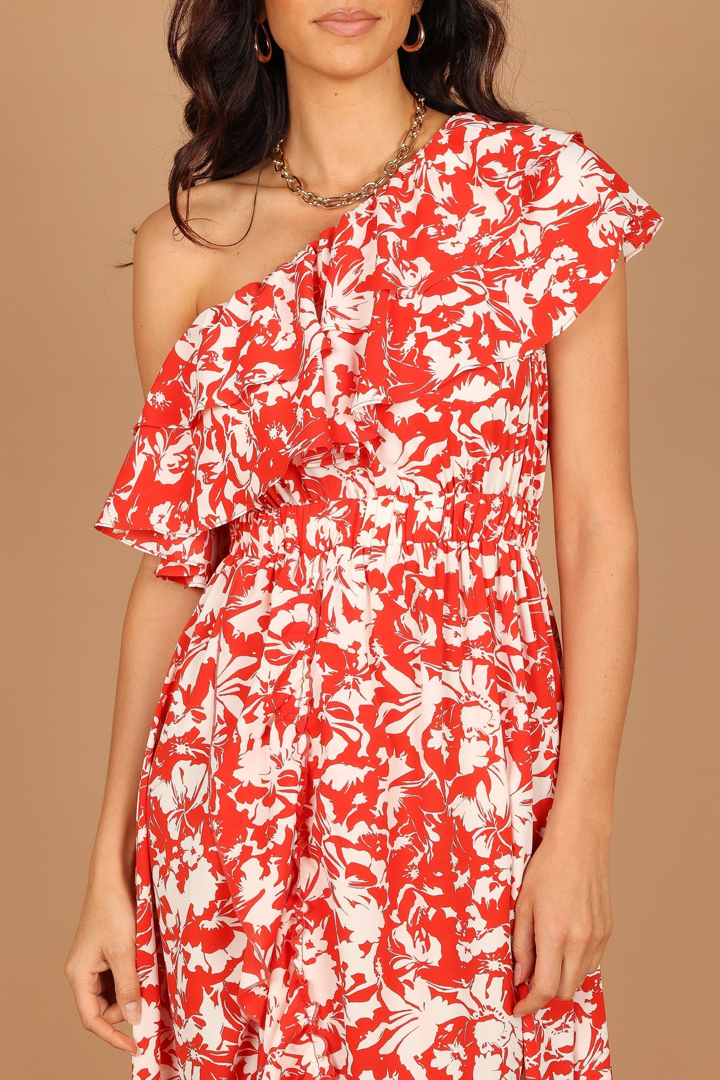 Millie Off Shoulder Tiered Midi Dress - Red Floral sold by Petal & Pup product image thumbnail 2