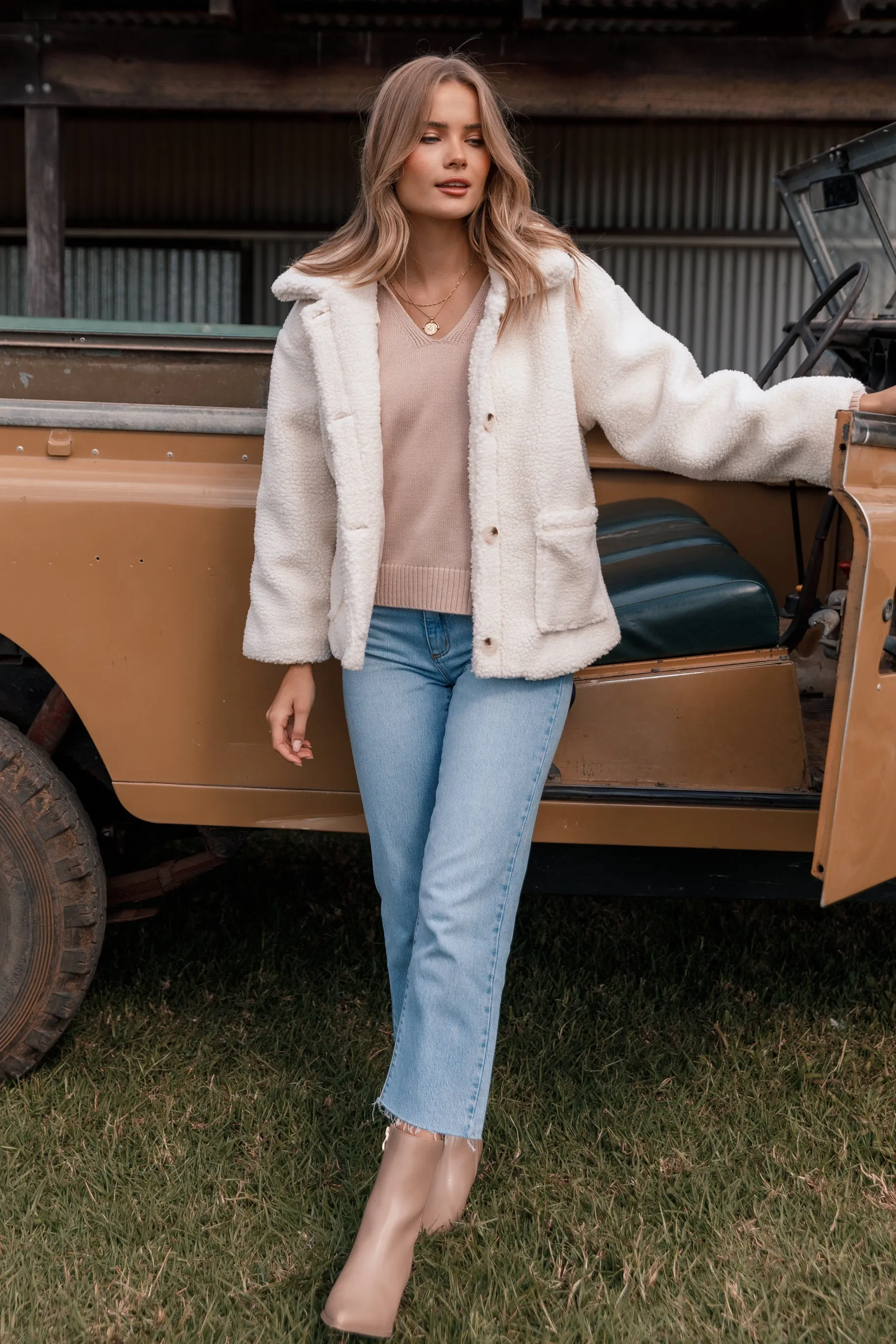 Phoenix Button Front Teddy Jacket - Cream sold by Petal & Pup product image thumbnail 2