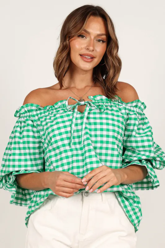 Leesa Off Shoulder Top - Green made by Petal & Pup