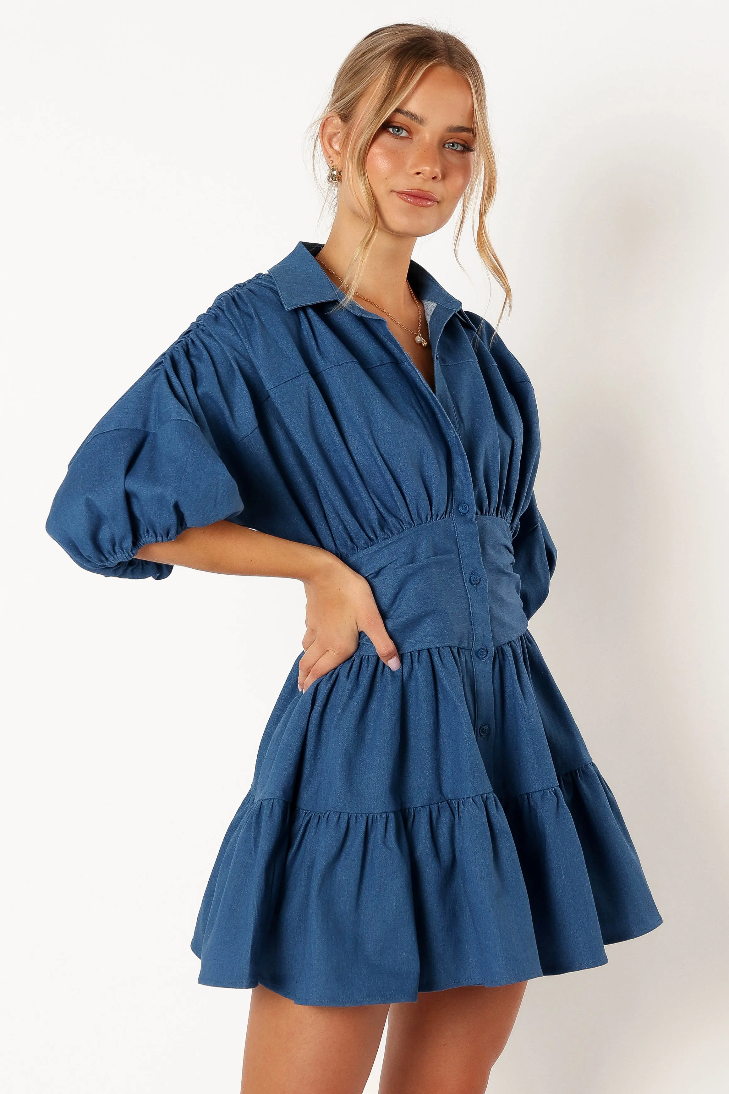 Francis Long Sleeve Mini Dress - Blue Denim sold by Petal & Pup product image thumbnail 3