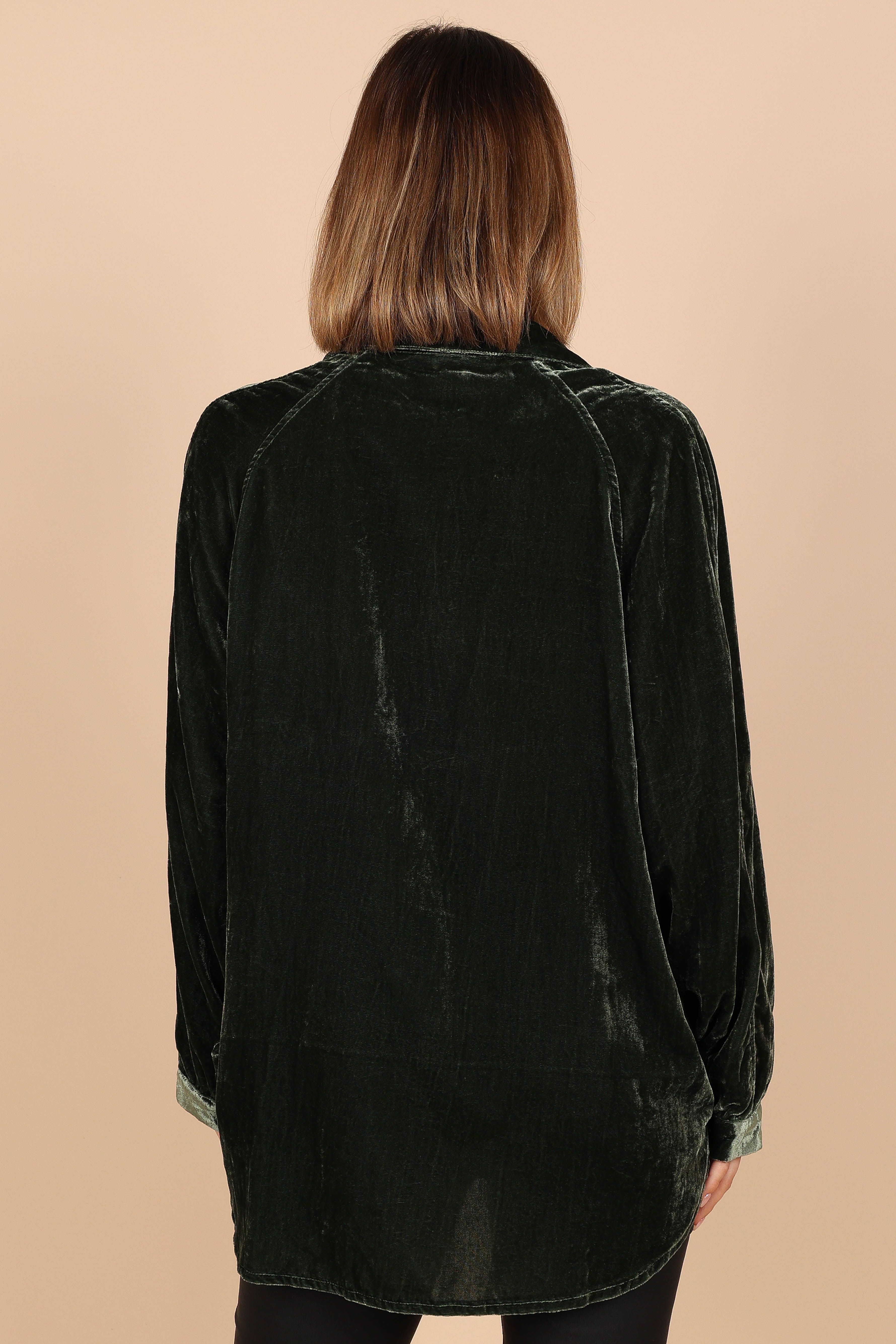 Chelsea Velvet Oversized Button Down Top - Olive sold by Petal & Pup product image thumbnail 3