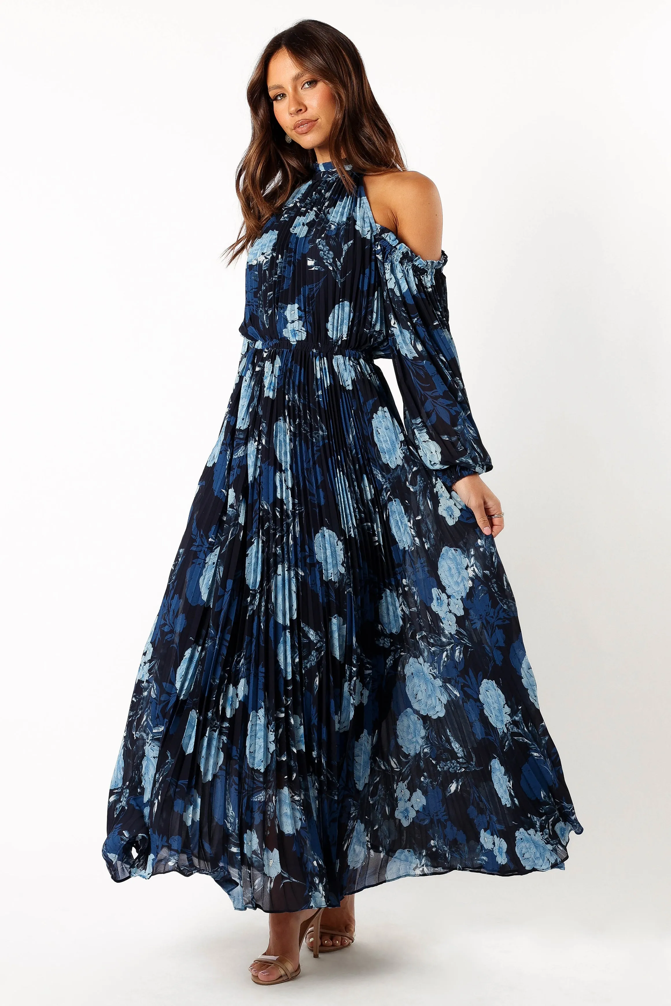 Hilary Pleated Maxi Dress - Blue Floral sold by Petal & Pup