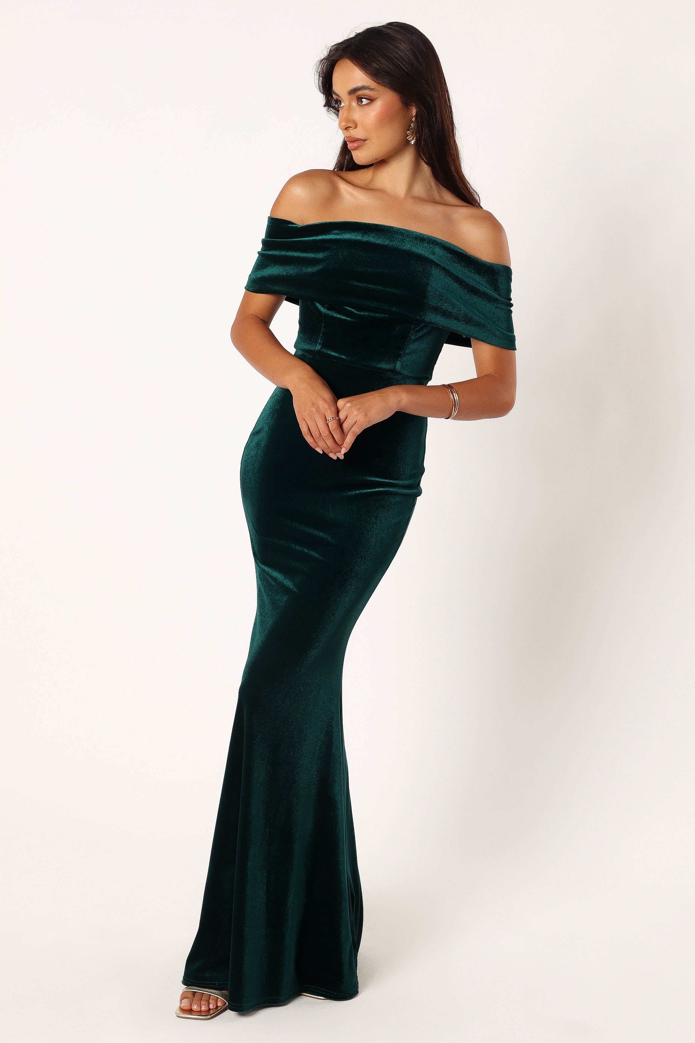 Adair Off Shoulder Maxi Dress - Emerald Green sold by Petal & Pup product image thumbnail 5