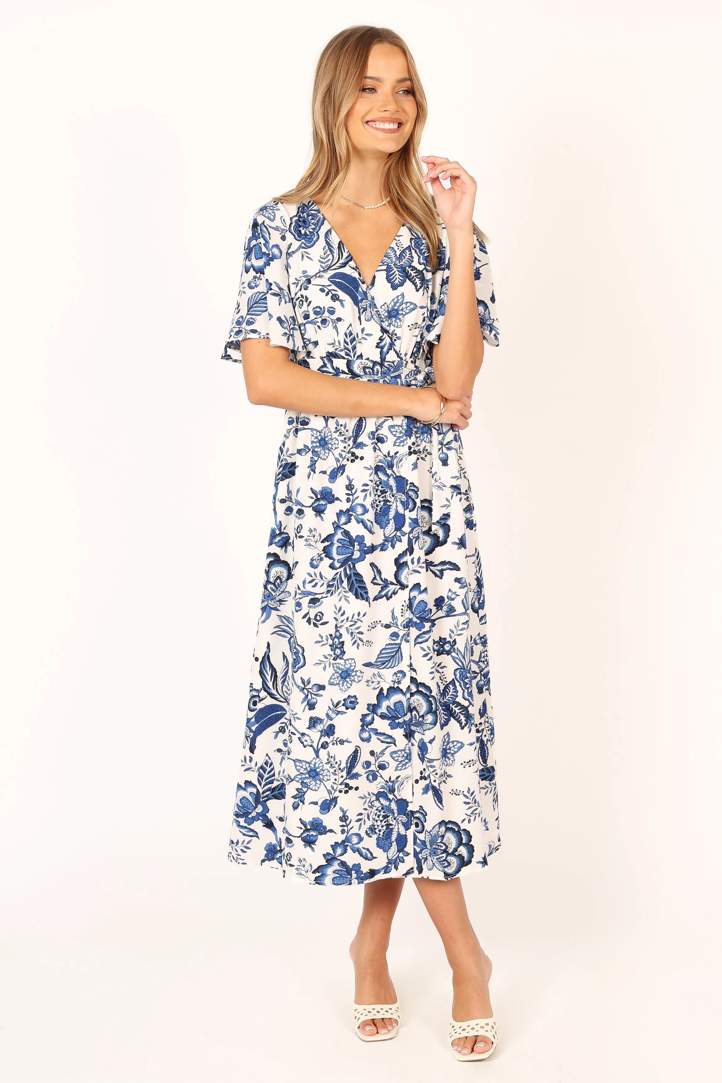 Kaleen Midi Wrap Dress - White Blue sold by Petal & Pup product image thumbnail 5