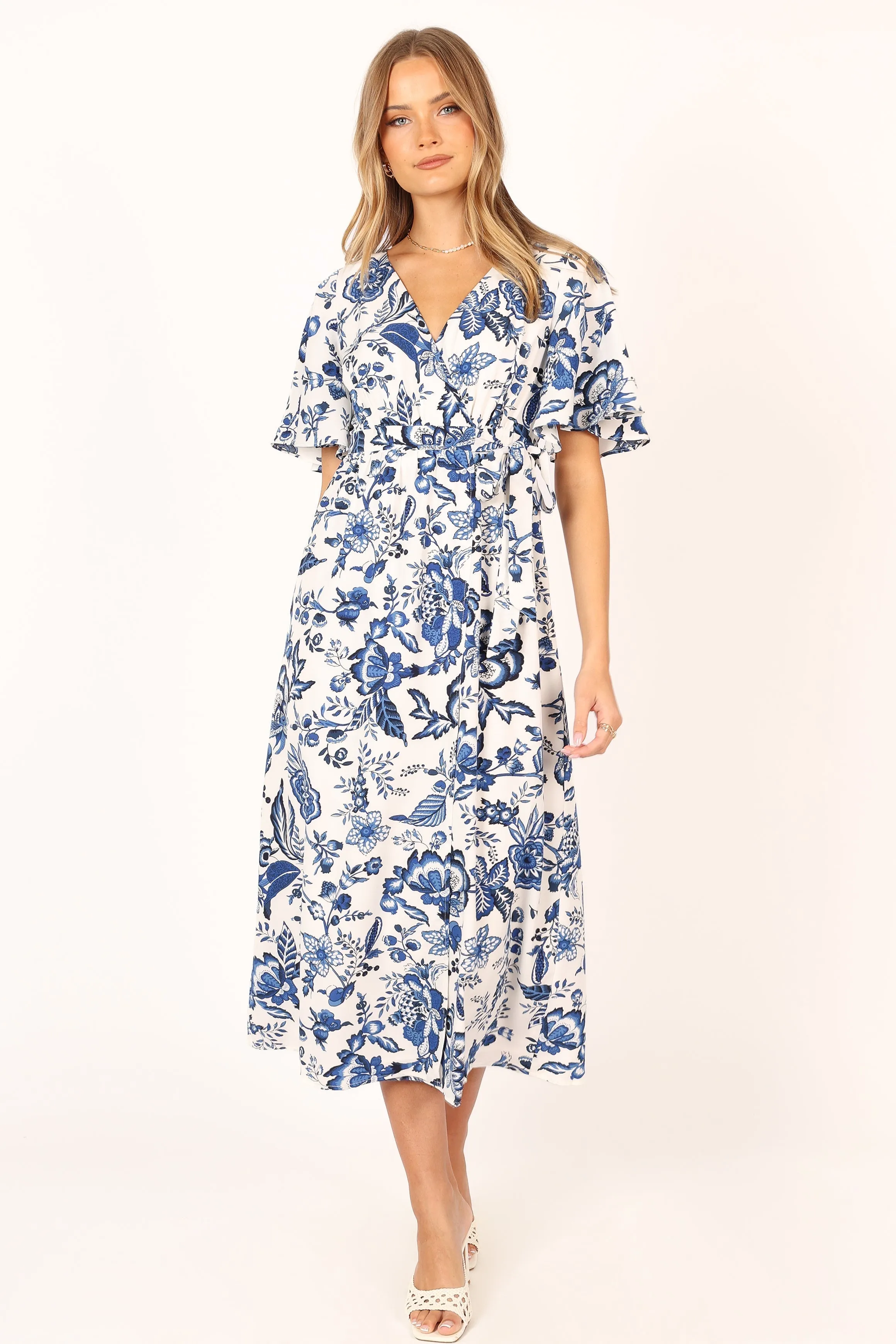 Kaleen Midi Wrap Dress - White Blue sold by Petal & Pup product image thumbnail 4