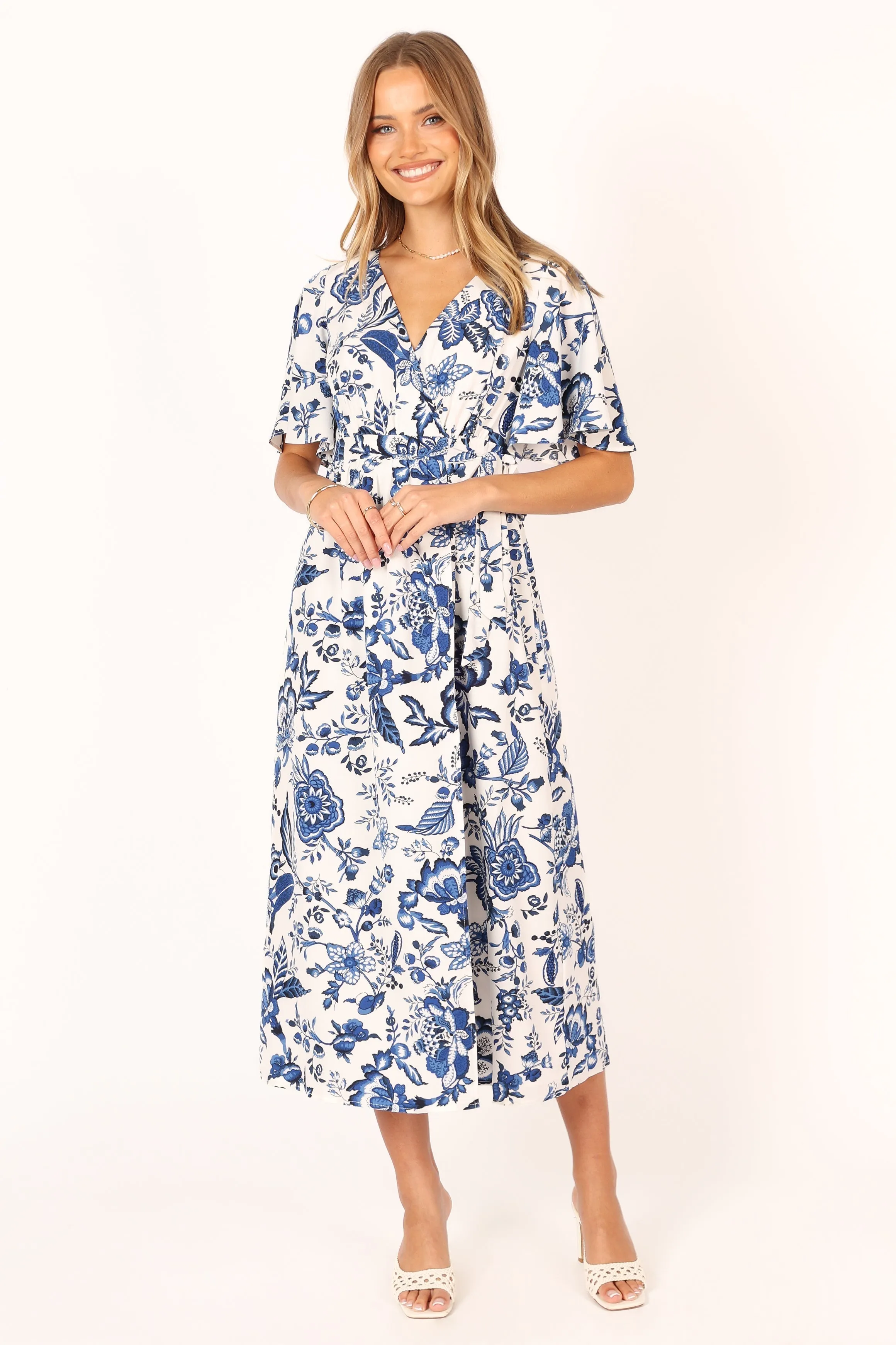 Kaleen Midi Wrap Dress - White Blue sold by Petal & Pup product image thumbnail 3