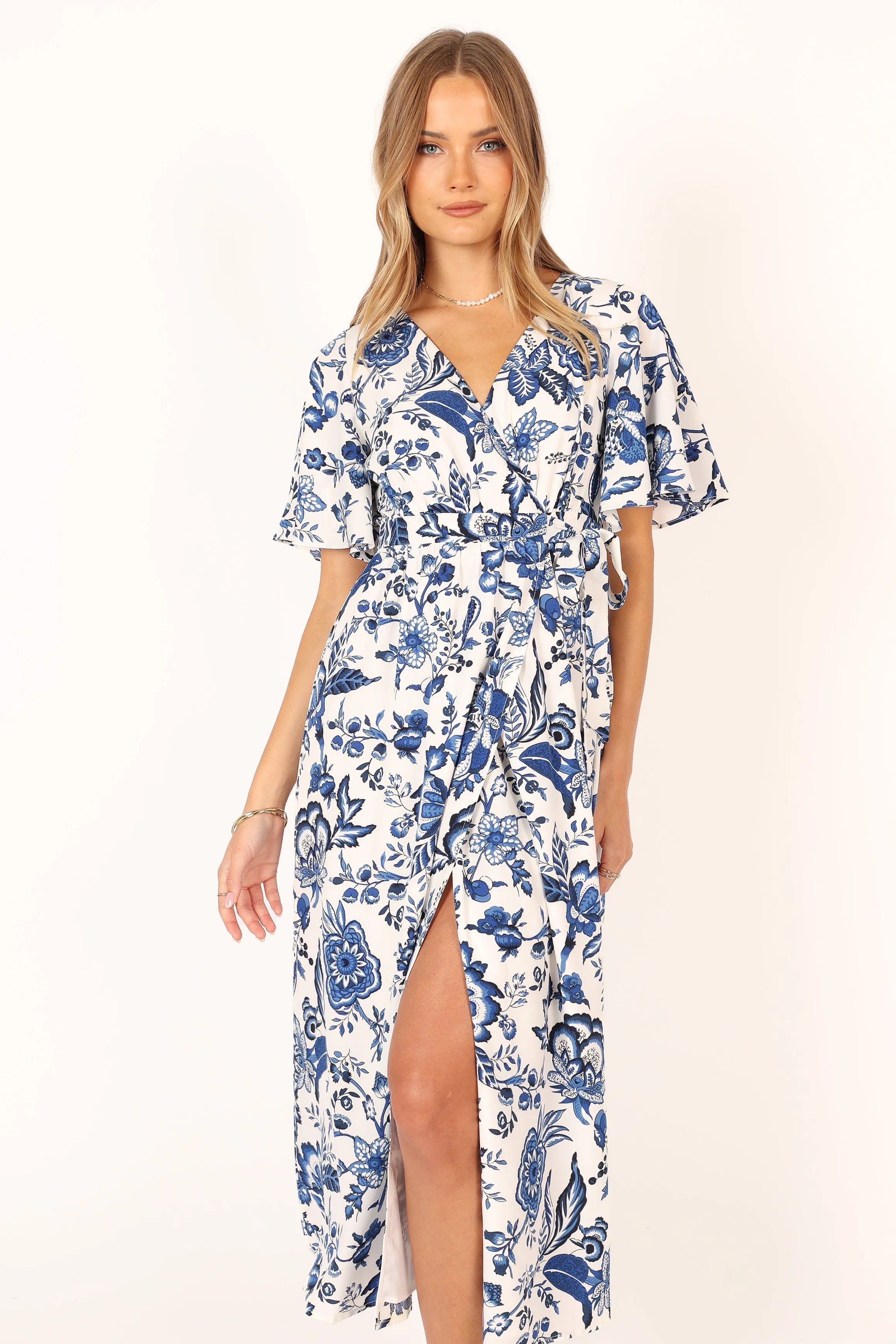 Kaleen Midi Wrap Dress - White Blue sold by Petal & Pup product image thumbnail 2
