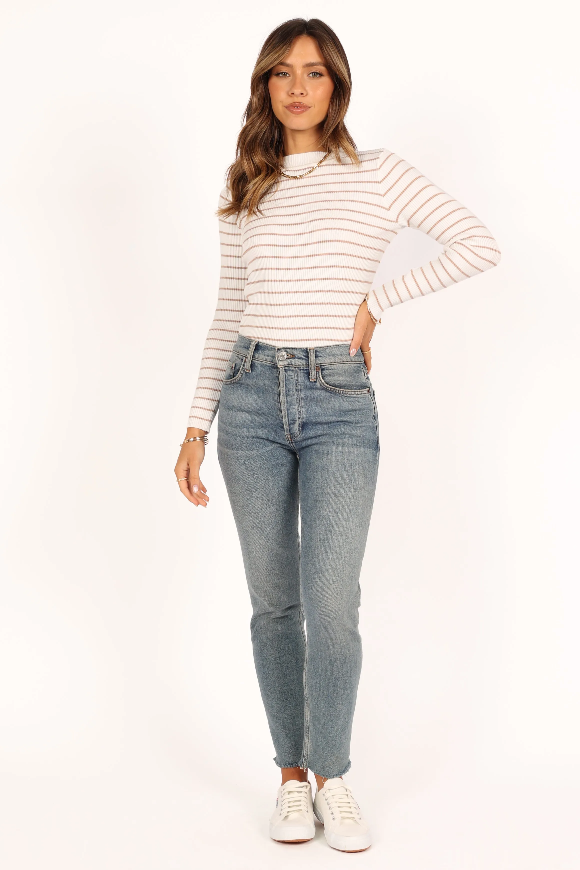 Stacie Ribbed Knit Top - Beige Stripe sold by Petal & Pup product image thumbnail 5