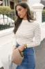 Stacie Ribbed Knit Top - Beige Stripe sold by Petal & Pup