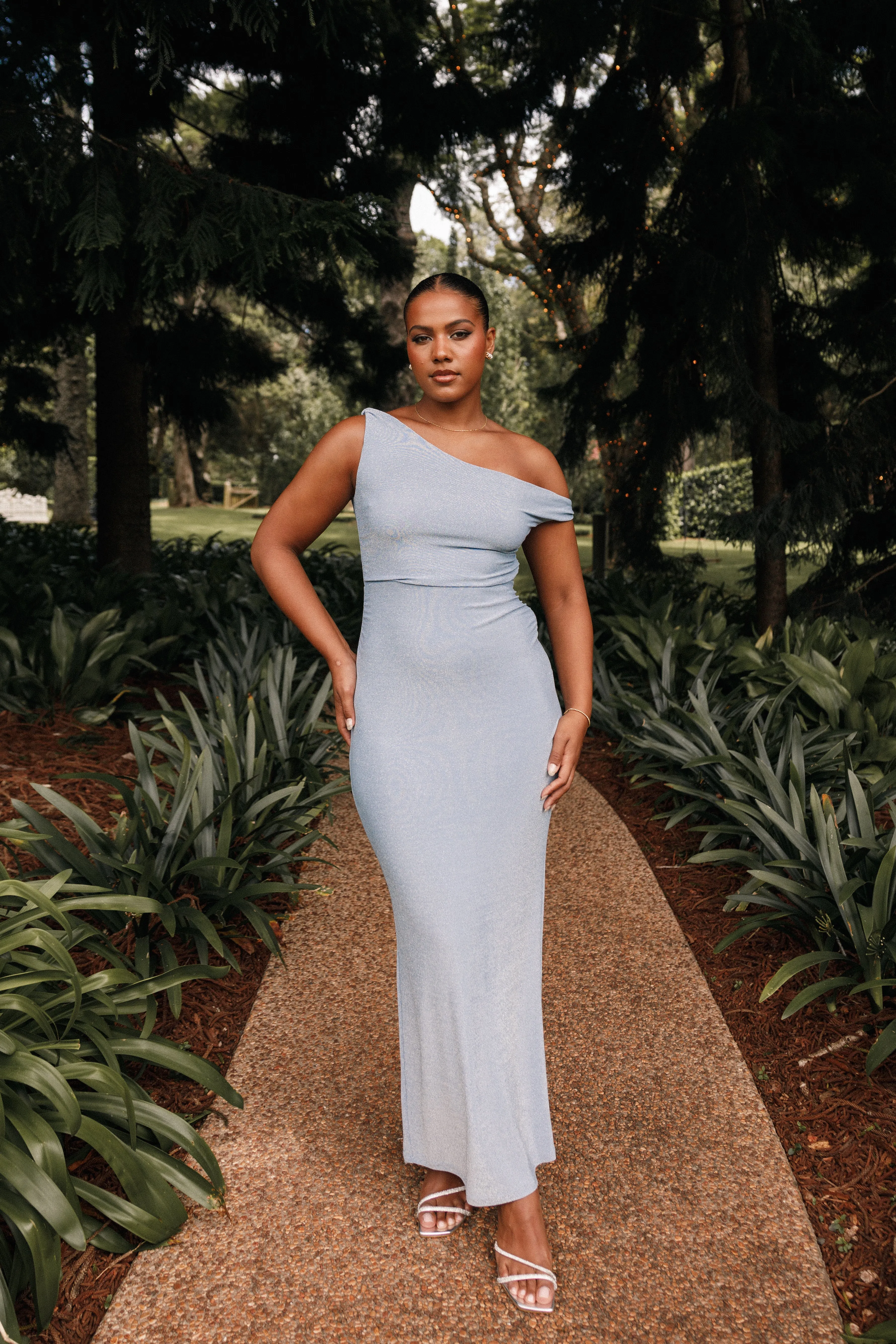 Sebastian Off Shoulder Maxi Dress - Blue sold by Petal & Pup