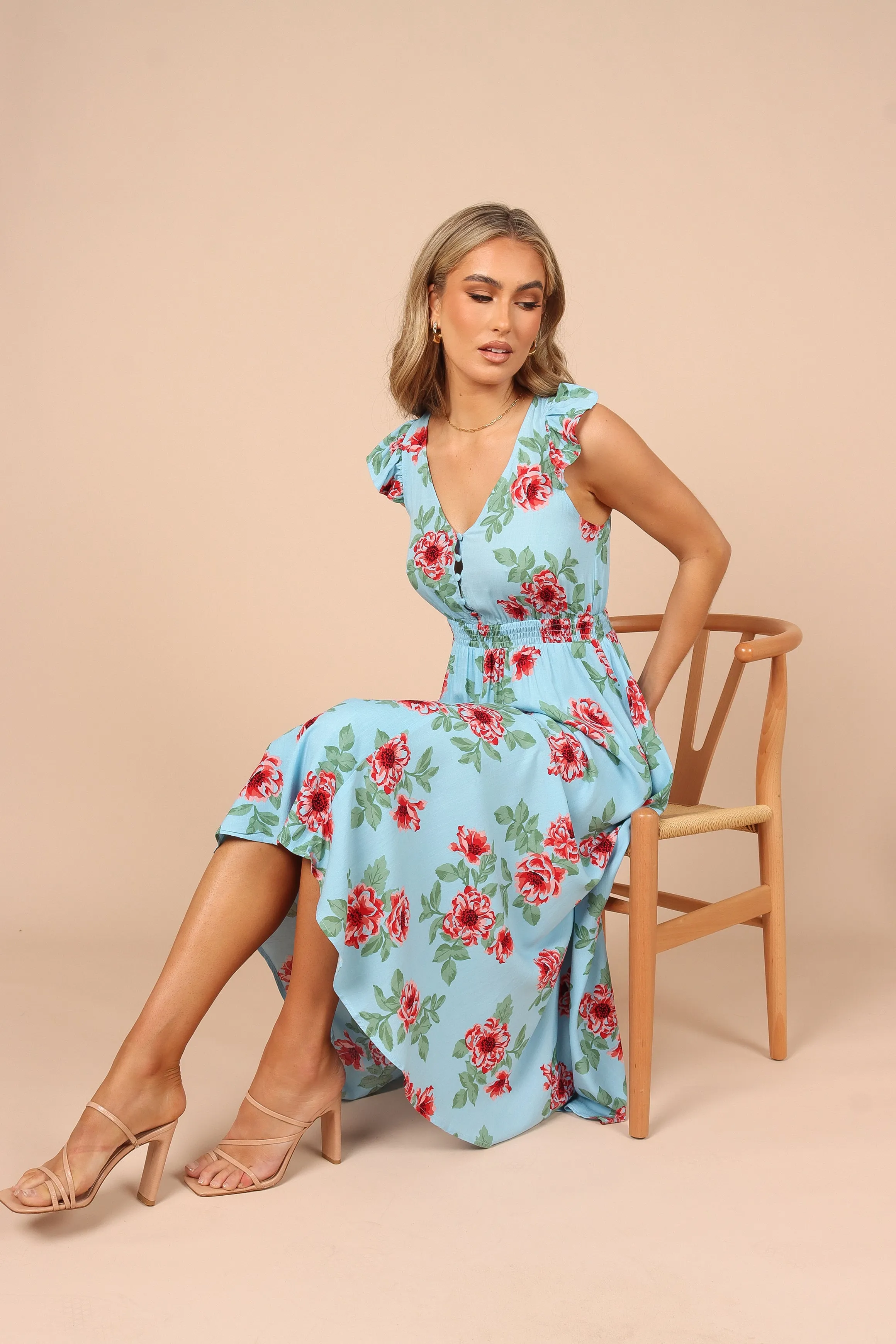 Cassatt Frill Cap Sleeve Midi Dress - Blue Floral sold by Petal & Pup product image thumbnail 4