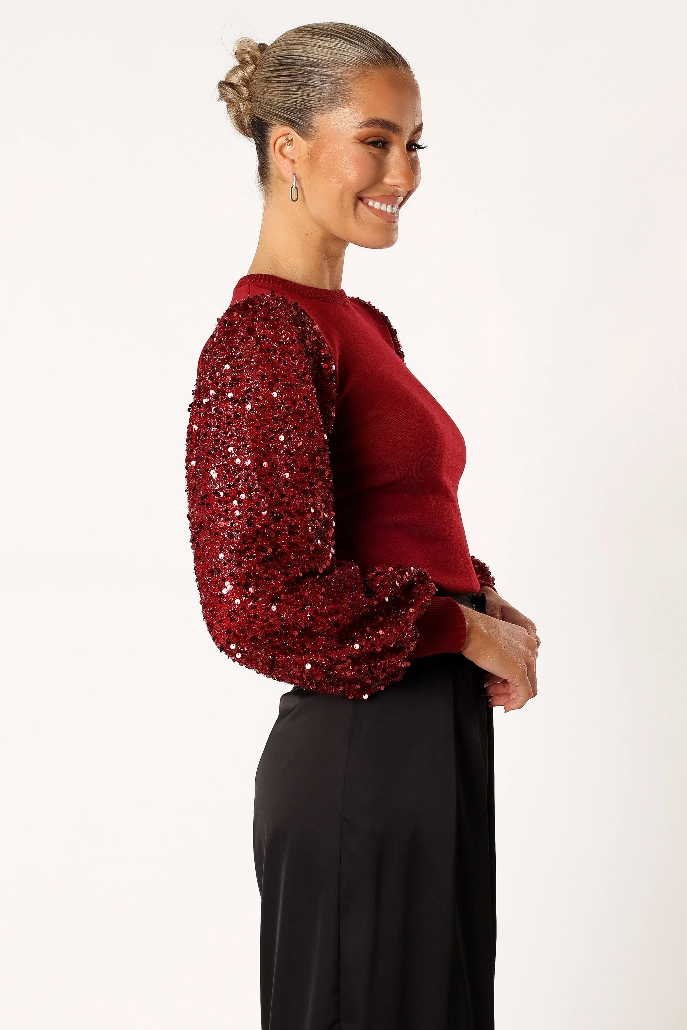 Rowan Sequin Sleeve Top - Burgundy sold by Petal & Pup product image thumbnail 4