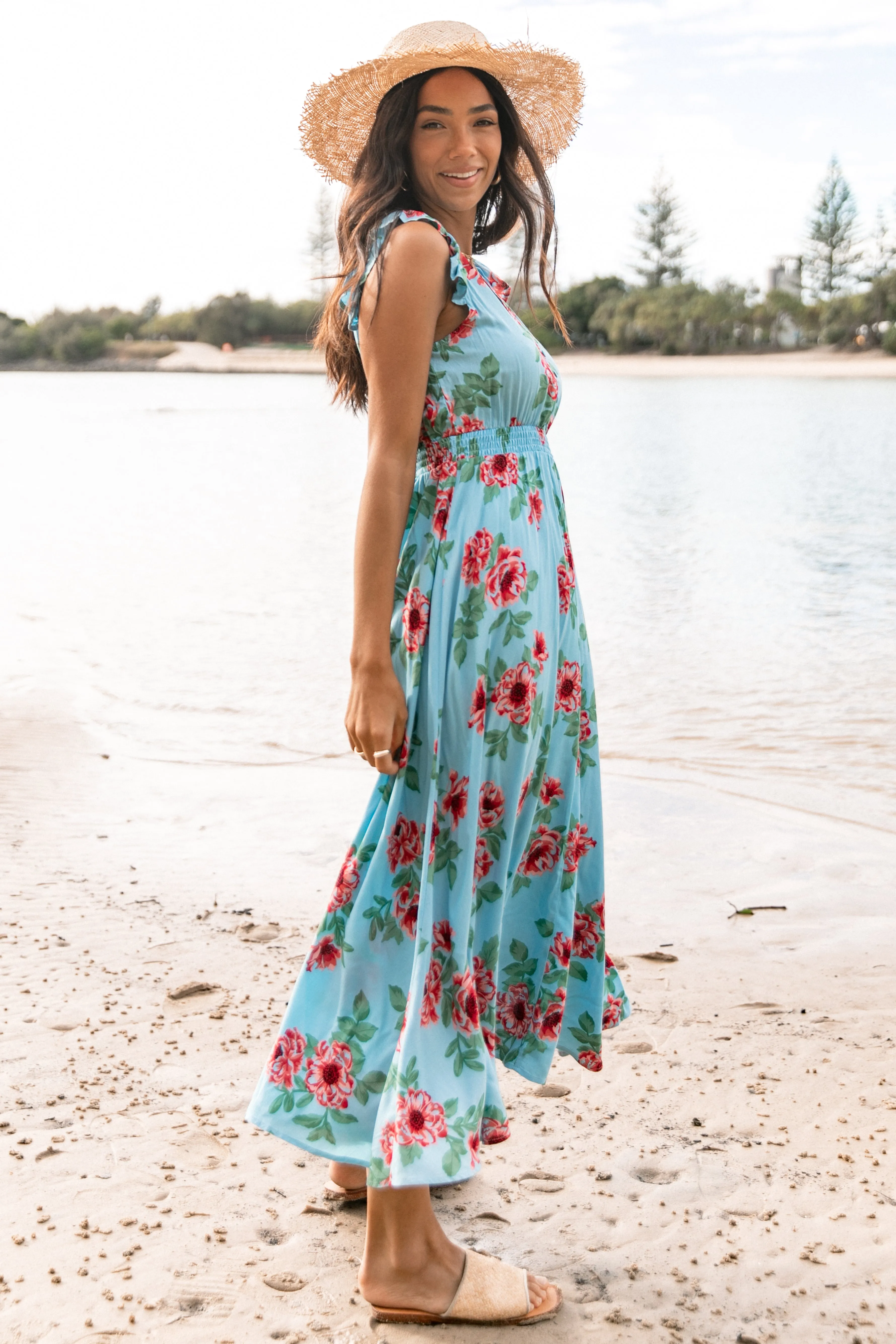 Cassatt Frill Cap Sleeve Midi Dress - Blue Floral sold by Petal & Pup product image thumbnail 2