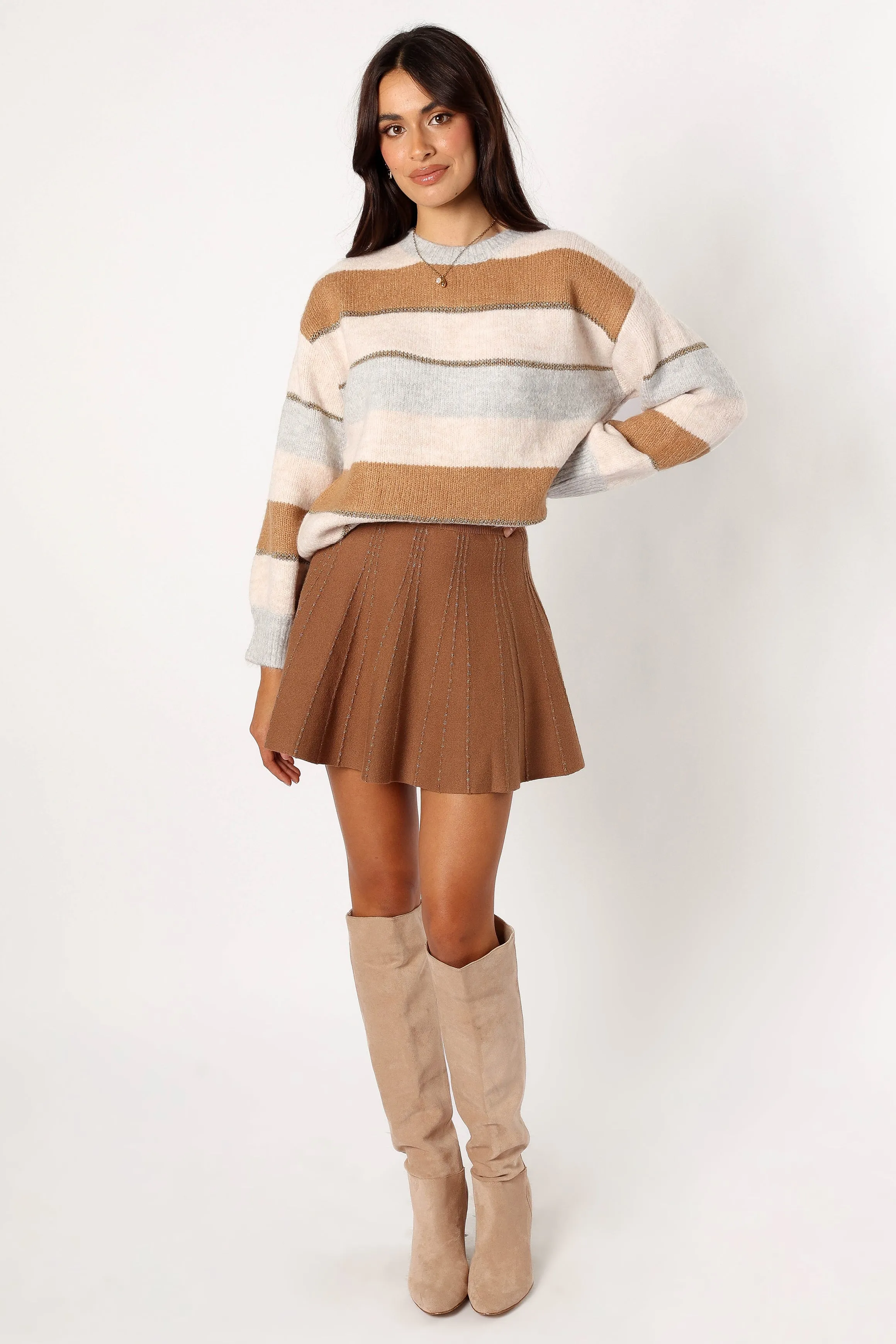 Hadleigh Shimmer Multi Stripe Knit Sweater - Cream/Camel sold by Petal & Pup product image thumbnail 5