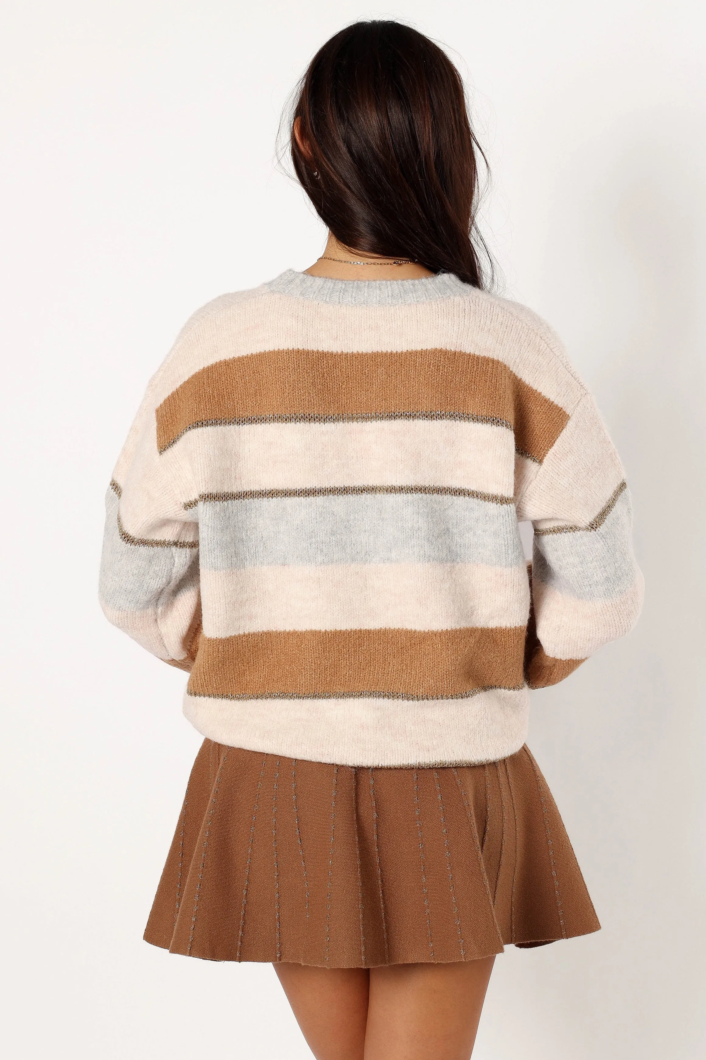 Hadleigh Shimmer Multi Stripe Knit Sweater - Cream/Camel sold by Petal & Pup product image thumbnail 3