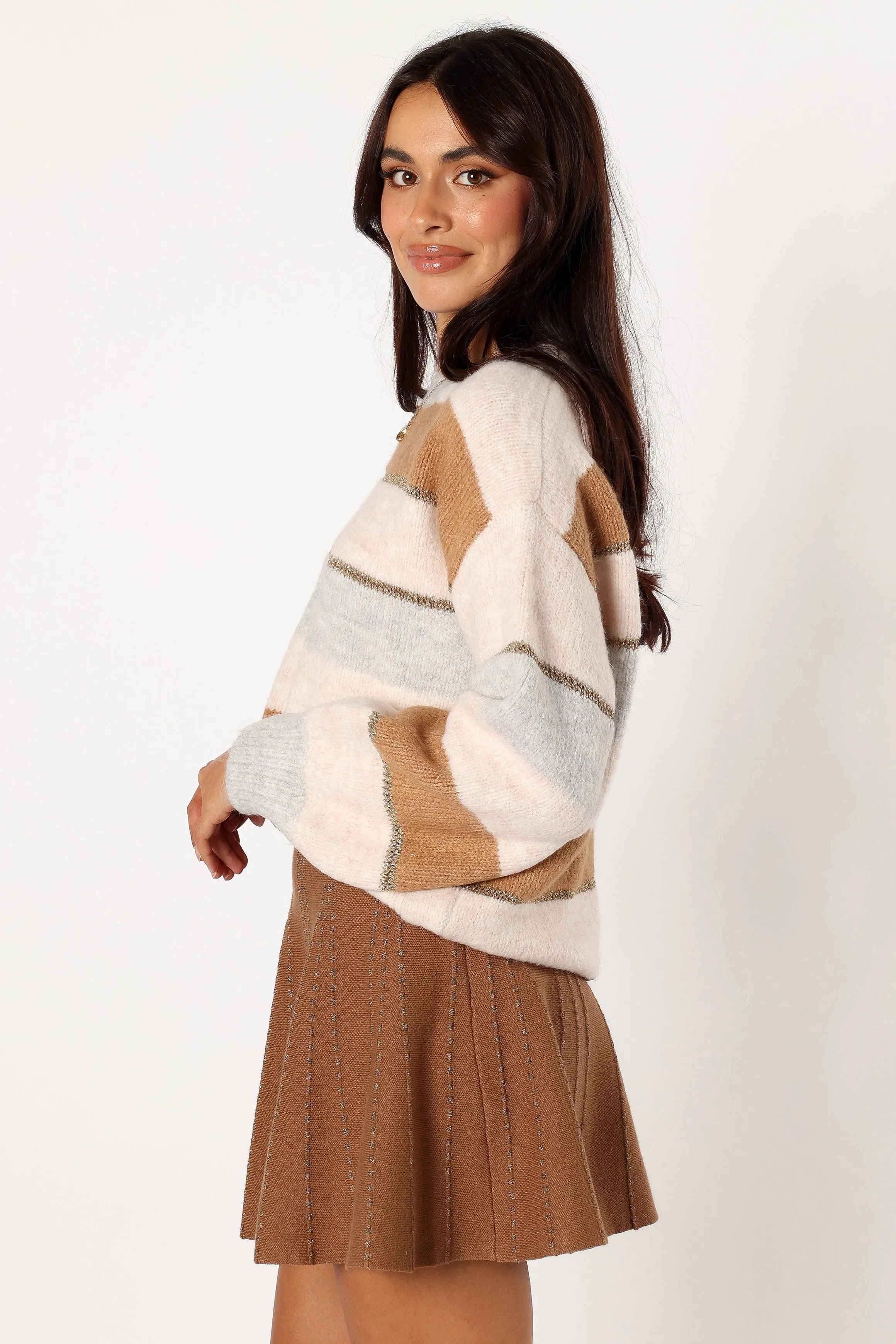 Hadleigh Shimmer Multi Stripe Knit Sweater - Cream/Camel sold by Petal & Pup product image thumbnail 2