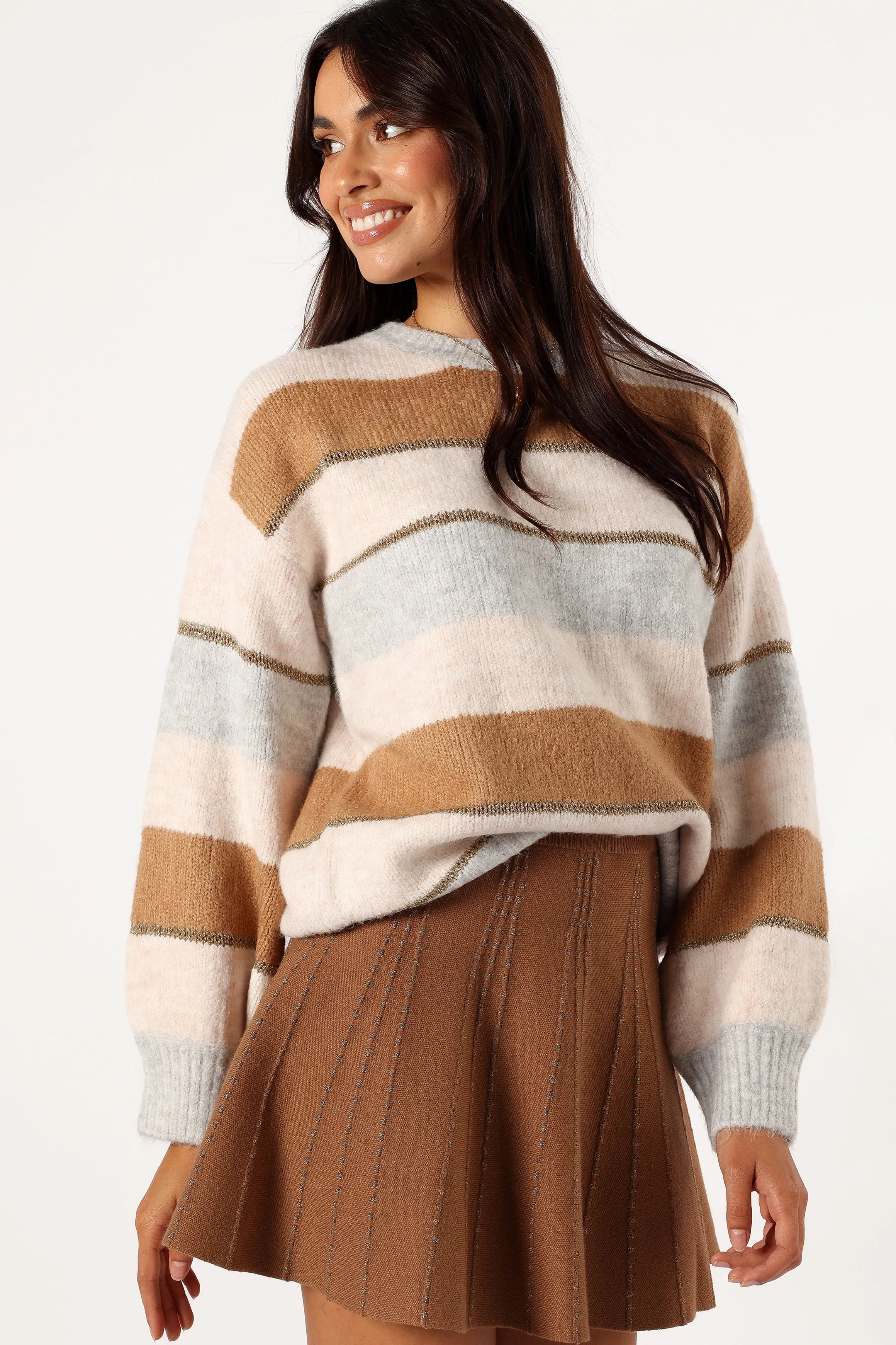 Hadleigh Shimmer Multi Stripe Knit Sweater - Cream/Camel sold by Petal & Pup product image thumbnail 4