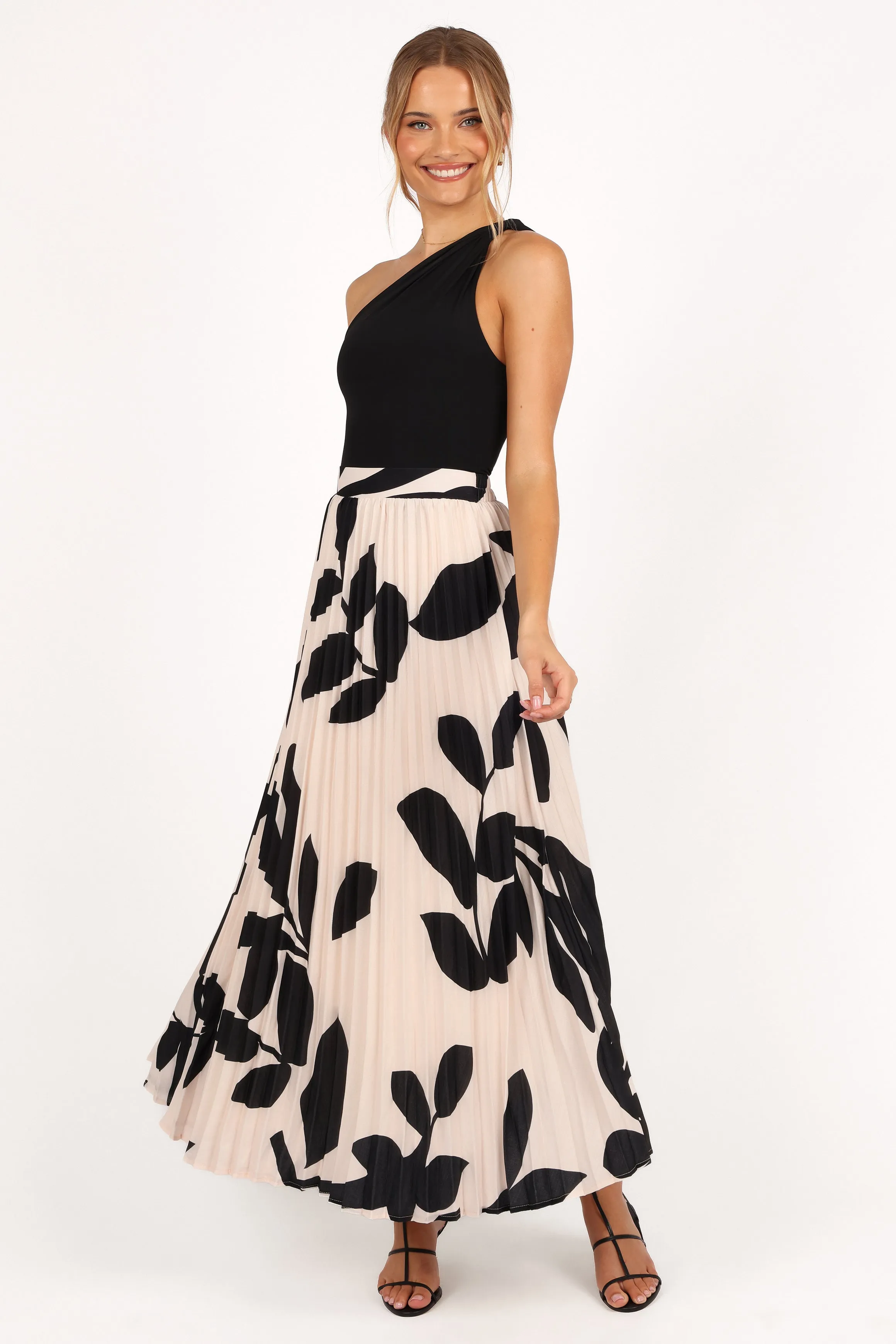 Aurora Pleated Maxi Skirt - Cream Black Floral sold by Petal & Pup
