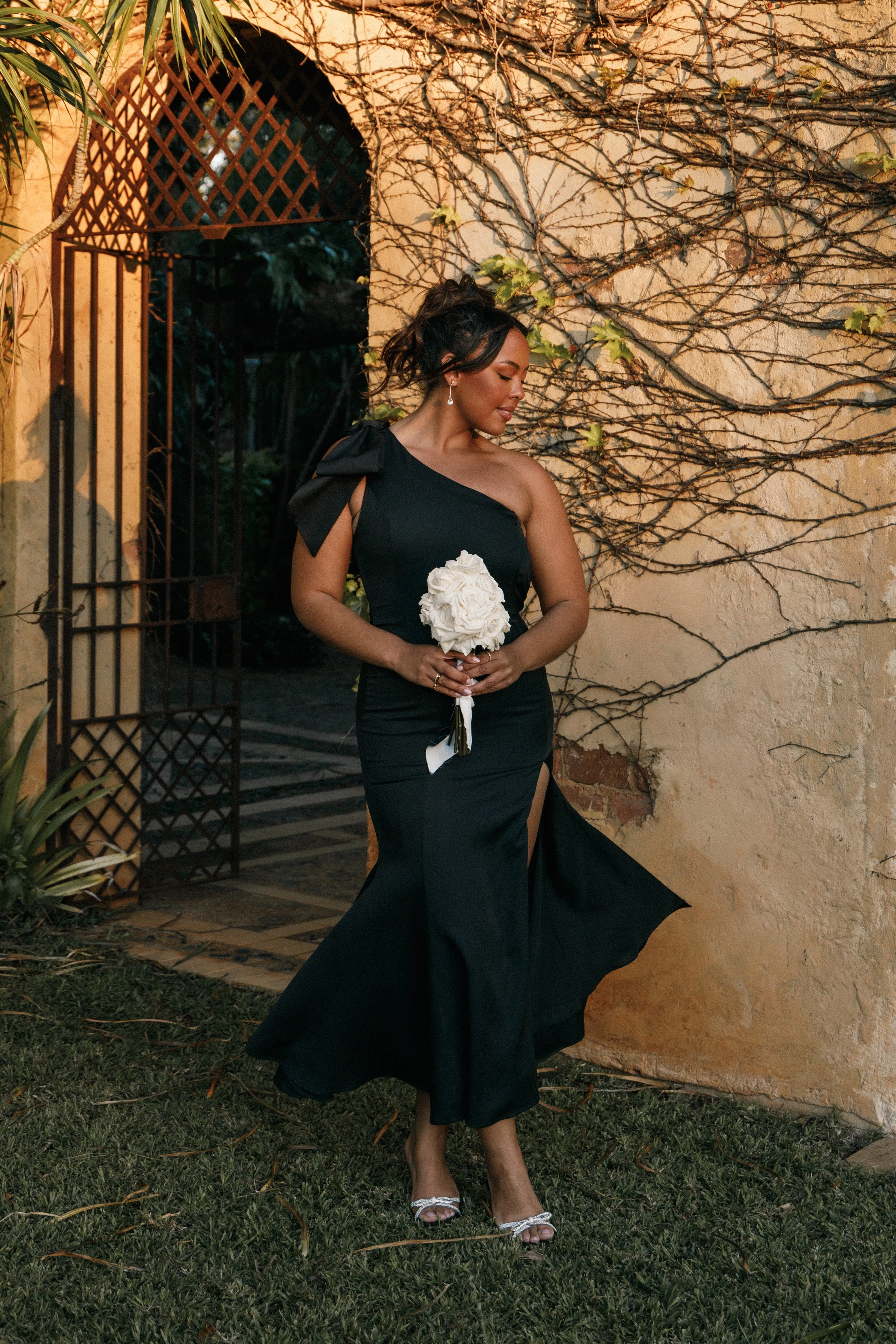 Charmed One Shoulder Midi Dress - Black sold by Petal & Pup