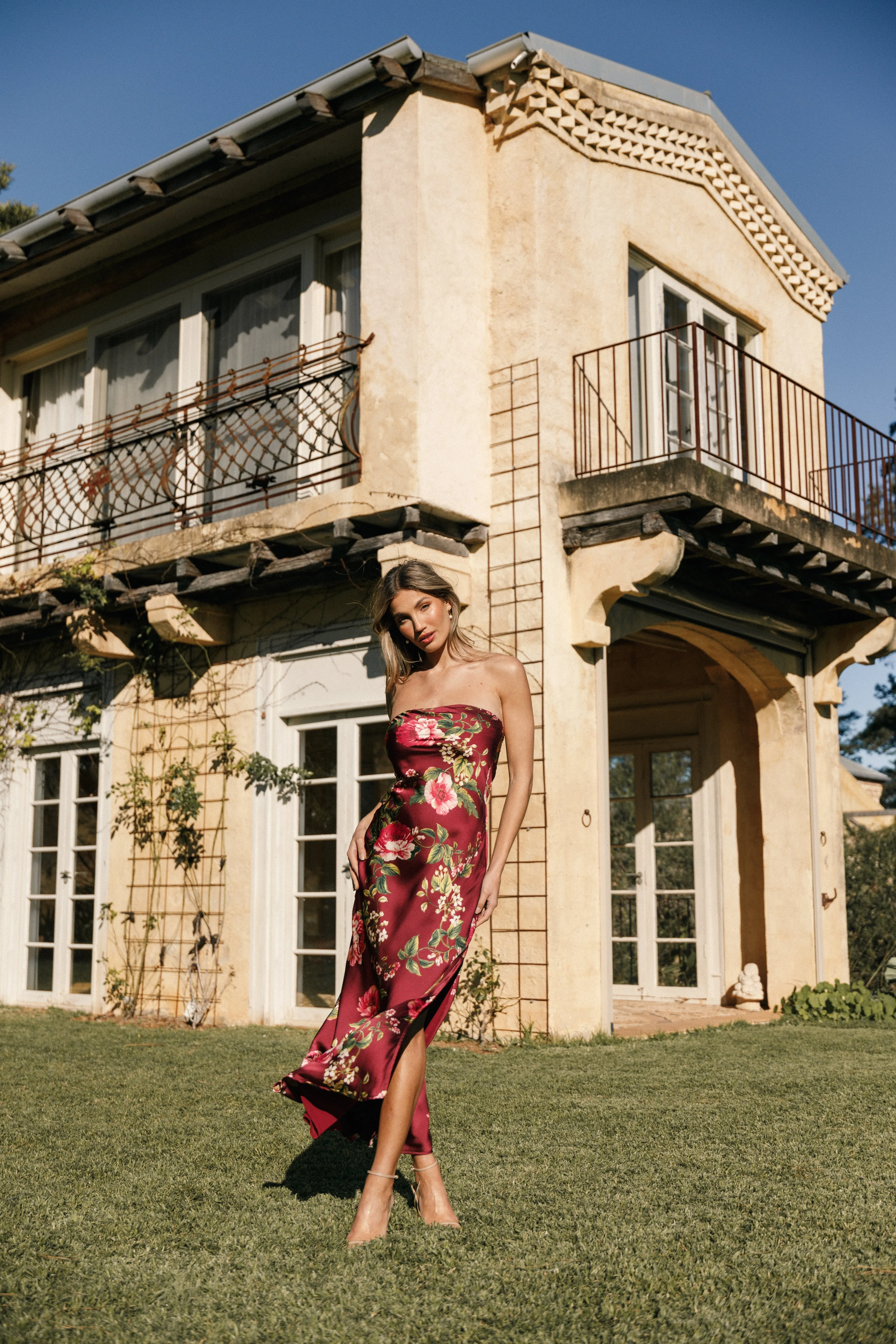 Bryden Maxi Strapless Dress - Burgundy Floral sold by Petal & Pup product image thumbnail 2